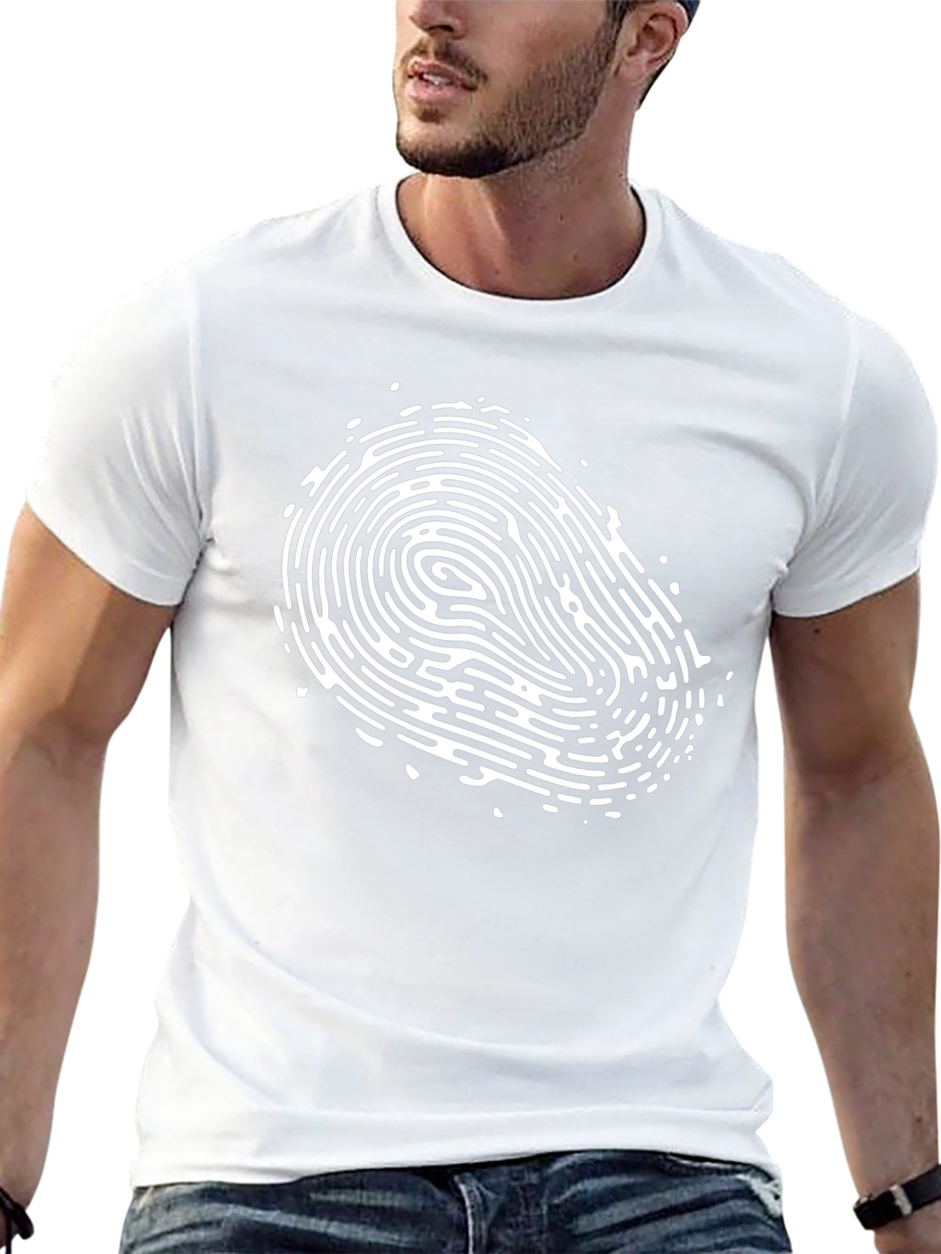 Black Fingerprint Graphic Print Crew Neck T-Shirt view 13