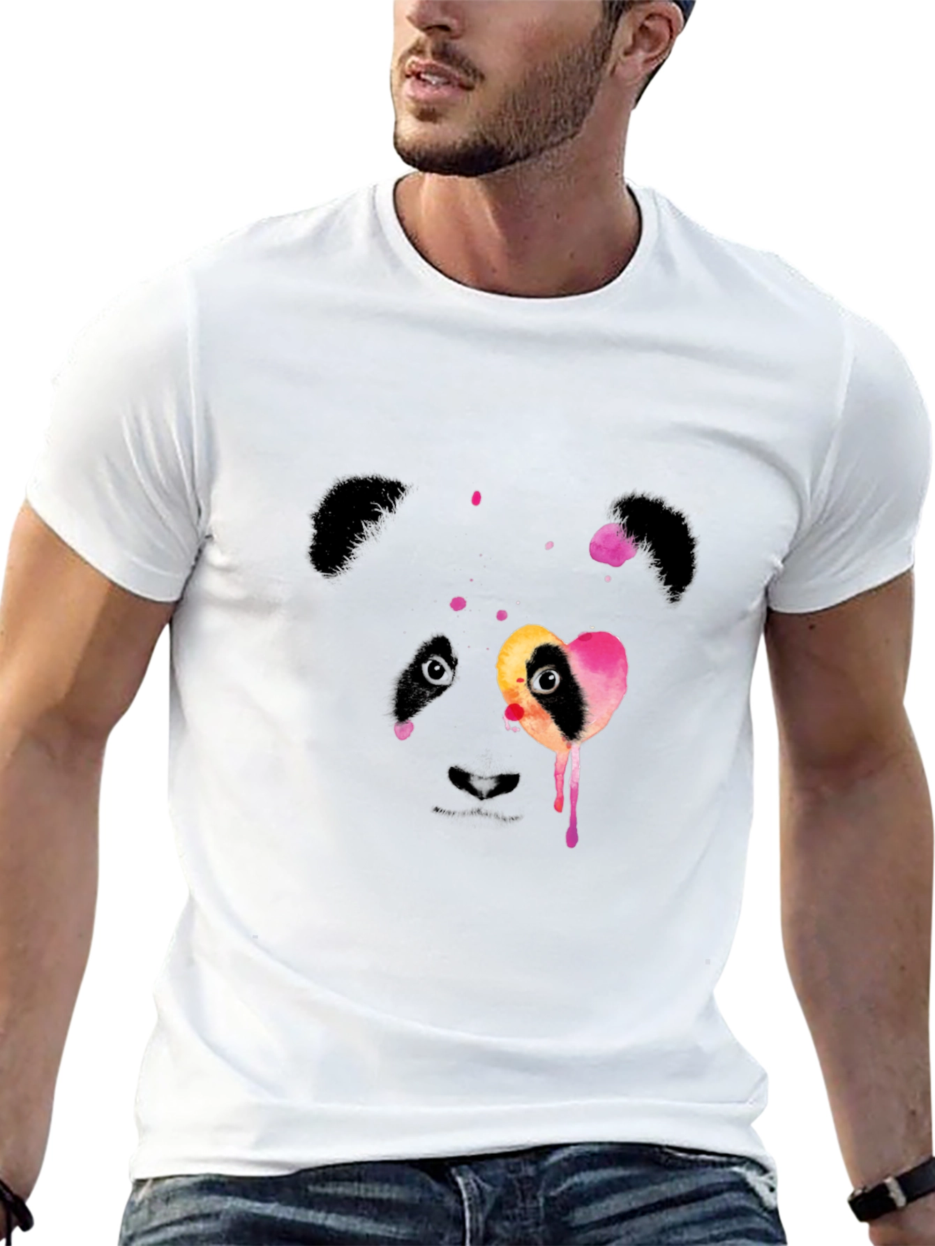 Black Watercolor Panda Graphic Black T-Shirt view 13