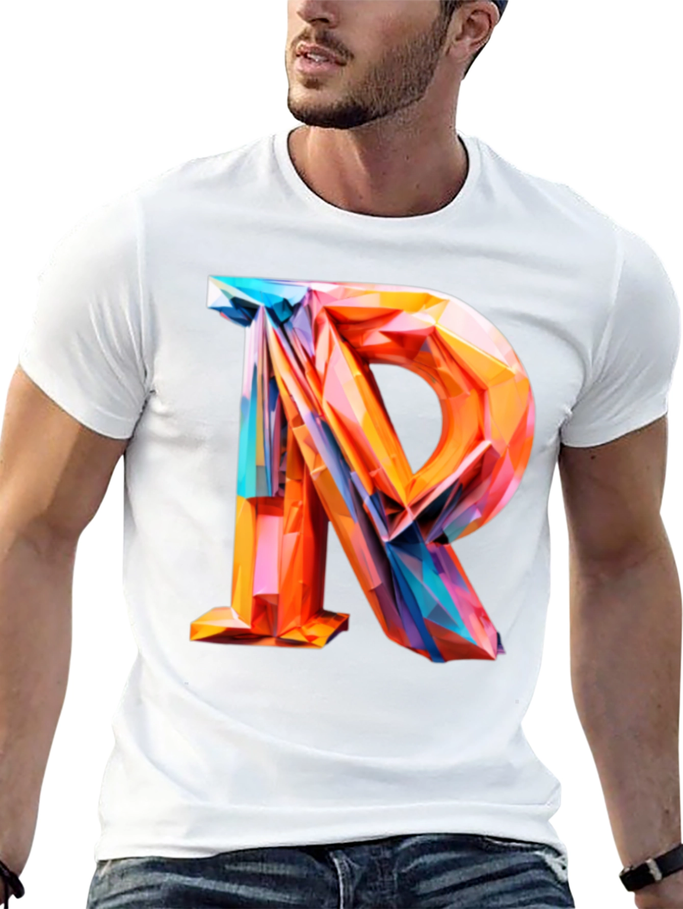 Black Abstract Letter R Graphic Tee - Modern Geometric Design view 13