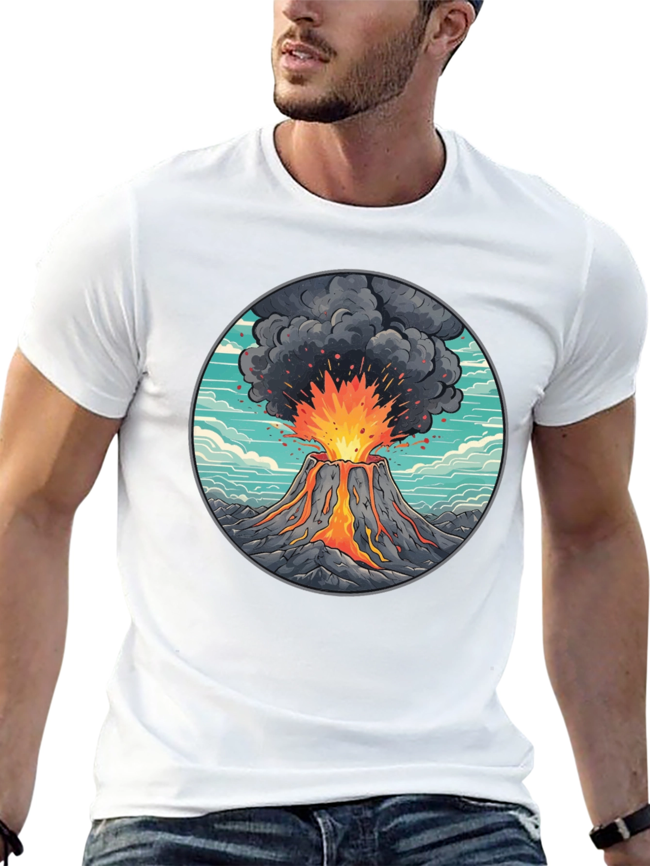 Black Volcano Eruption Graphic Tee - Black Cotton Blend view 13