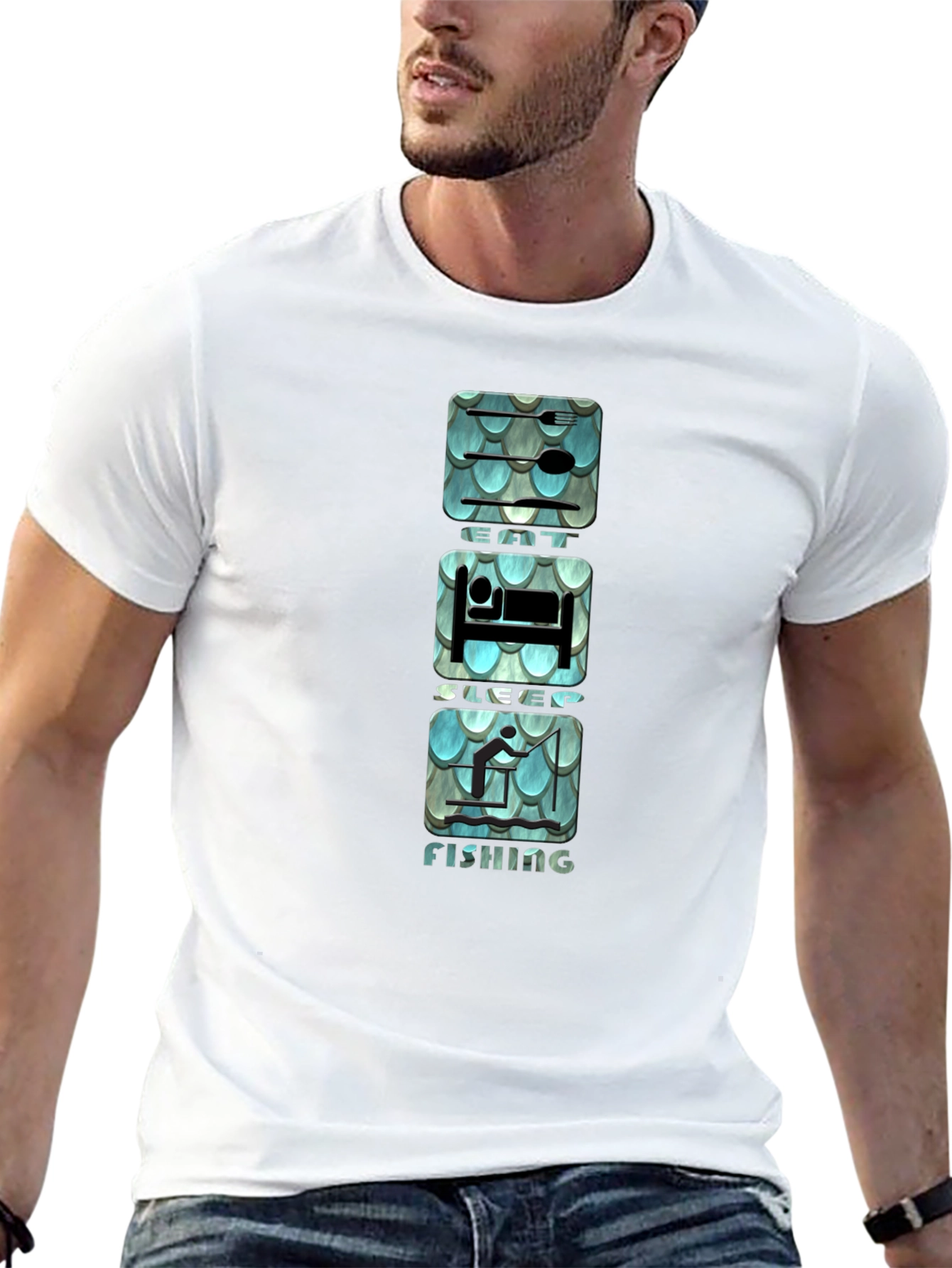 Black Eat Sleep Fishing Graphic Tee - Black Cotton T-Shirt view 13