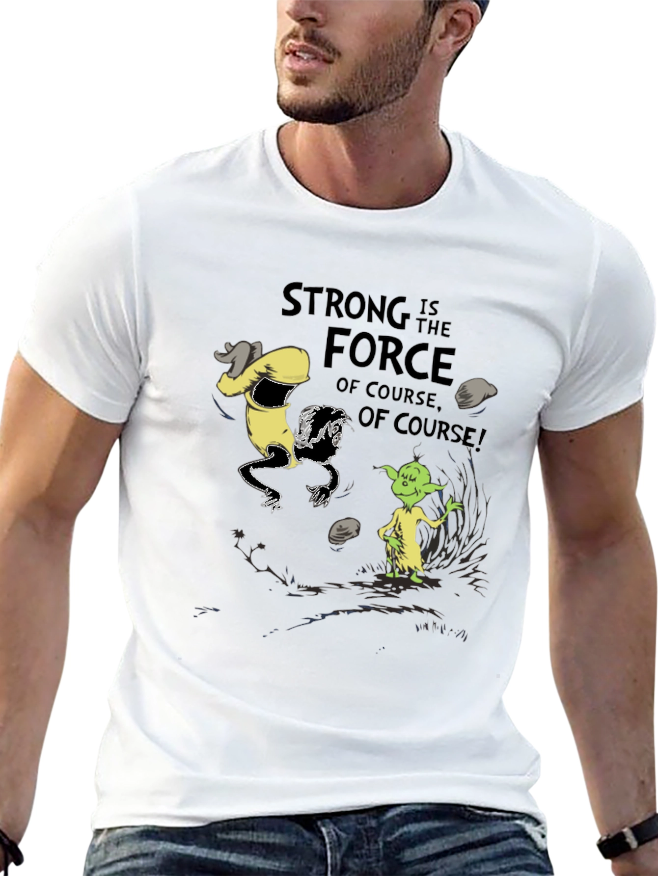 Black Grinch Yoda "Strong Force" Black T-Shirt view 13