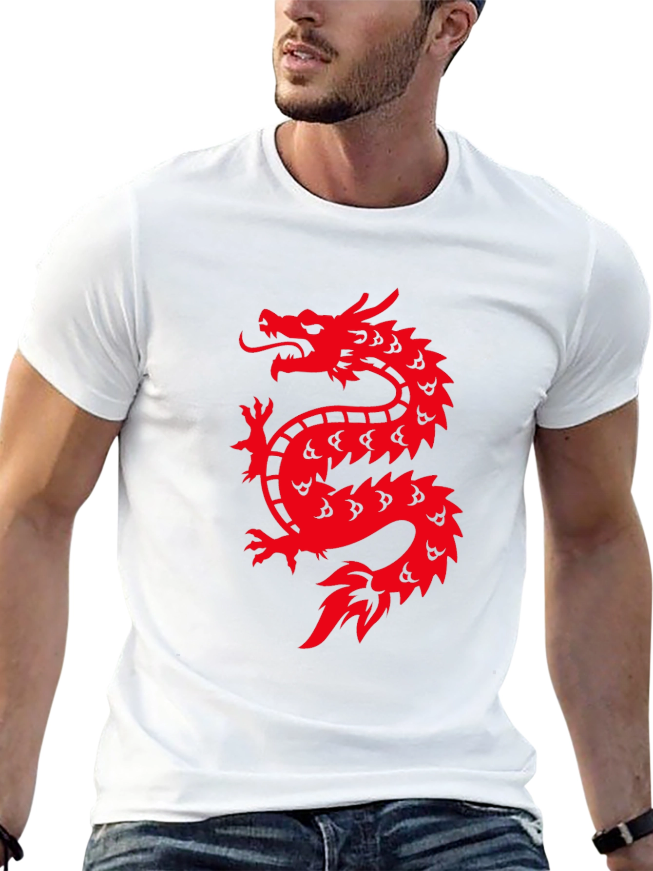 Black Red Dragon Graphic Print Black T-Shirt view 13