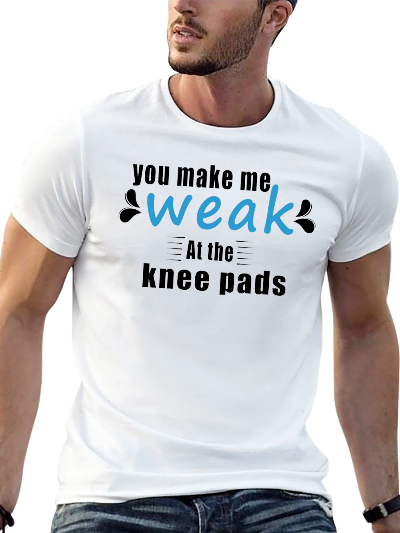 Black Humorous "Weak at the Knee Pads" Graphic Tee view 13