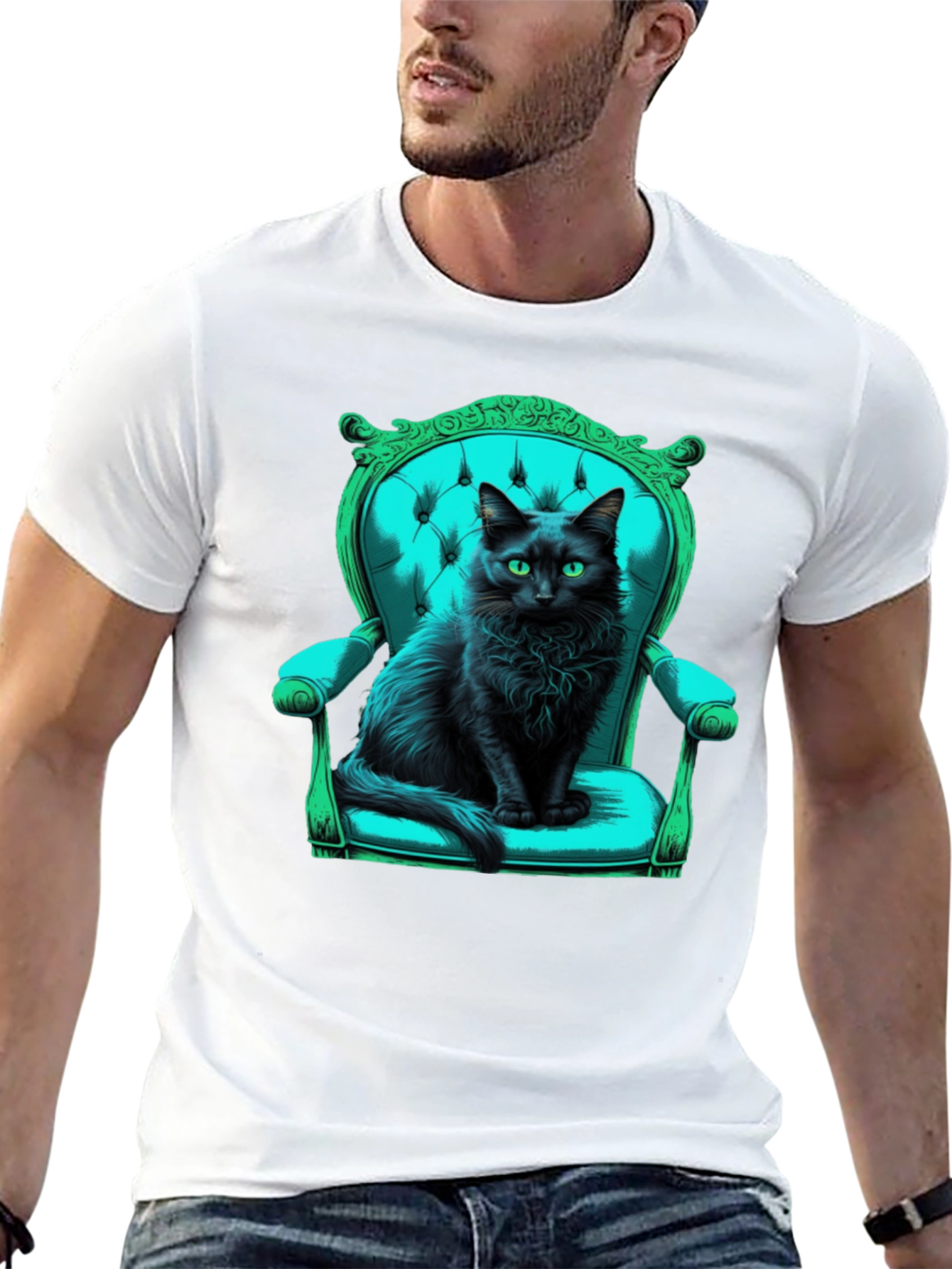 Black Black Cat in Chair Graphic Tee view 13