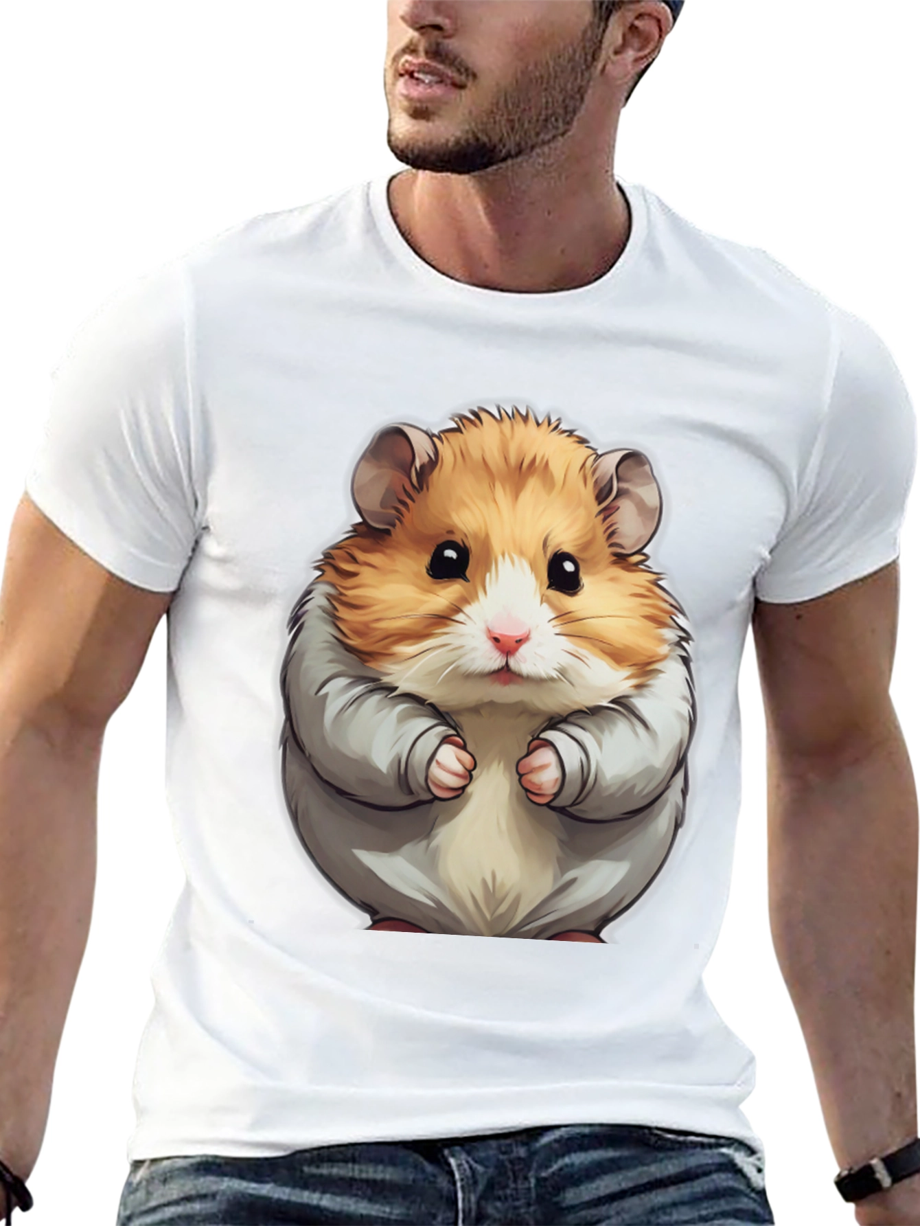 Black Cute Hamster Graphic Tee - Black Cotton T-Shirt view 13