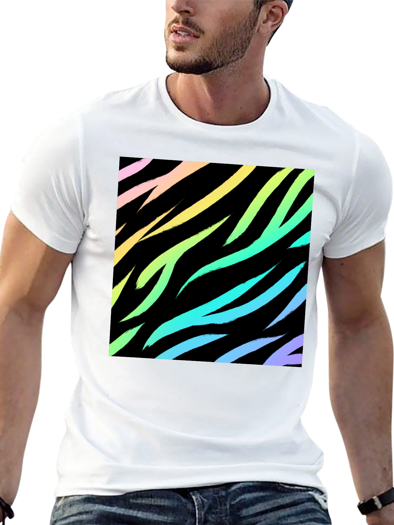 Black Rainbow Zebra Print Black T-Shirt view 13