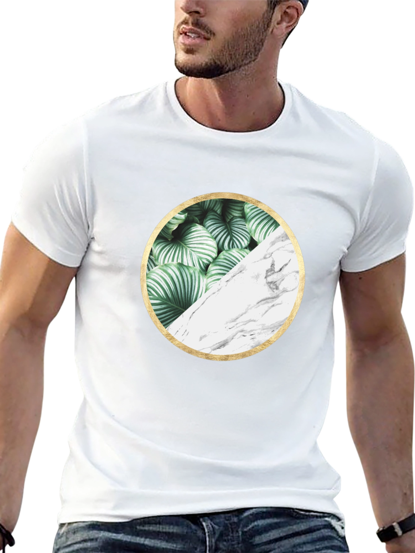 Nature Marble Circle Graphic Black Tee - 13