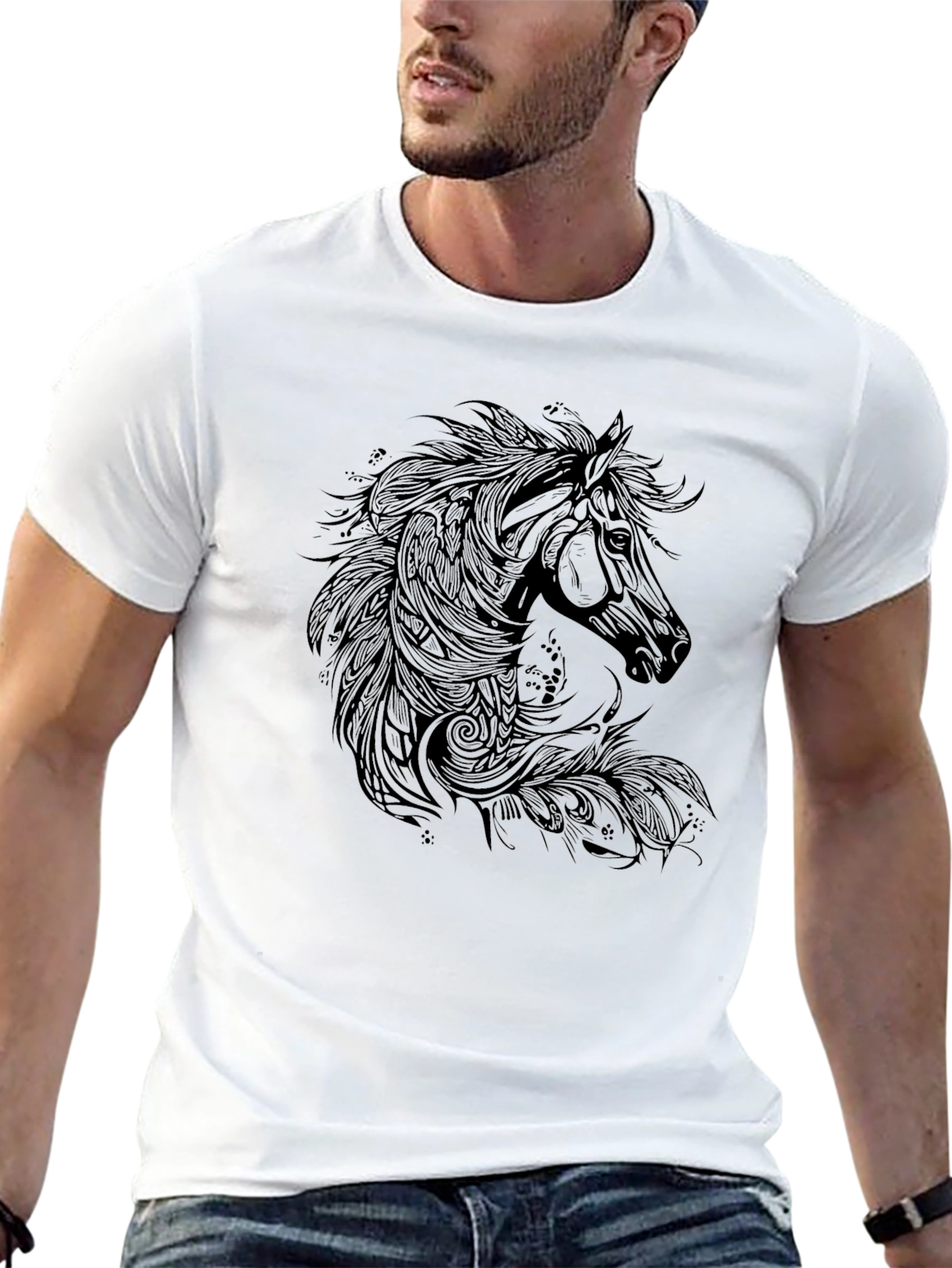 Black Horse Graphic Print T-Shirt - Black view 13
