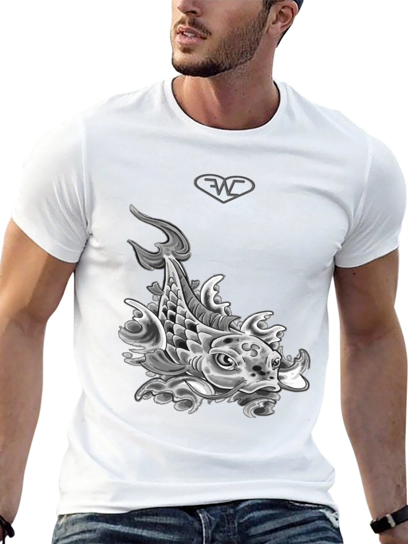 Black Koi Fish Graphic T-Shirt - Black Cotton Blend Tee view 13