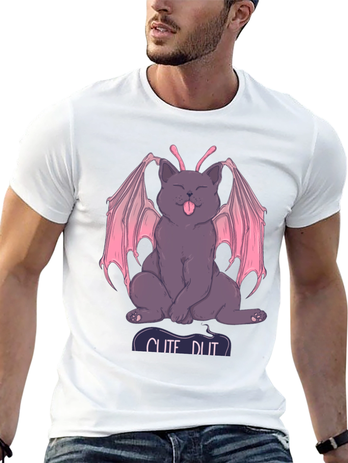 Black Cute Devil Cat Tee - Funny Graphic T-Shirt view 13