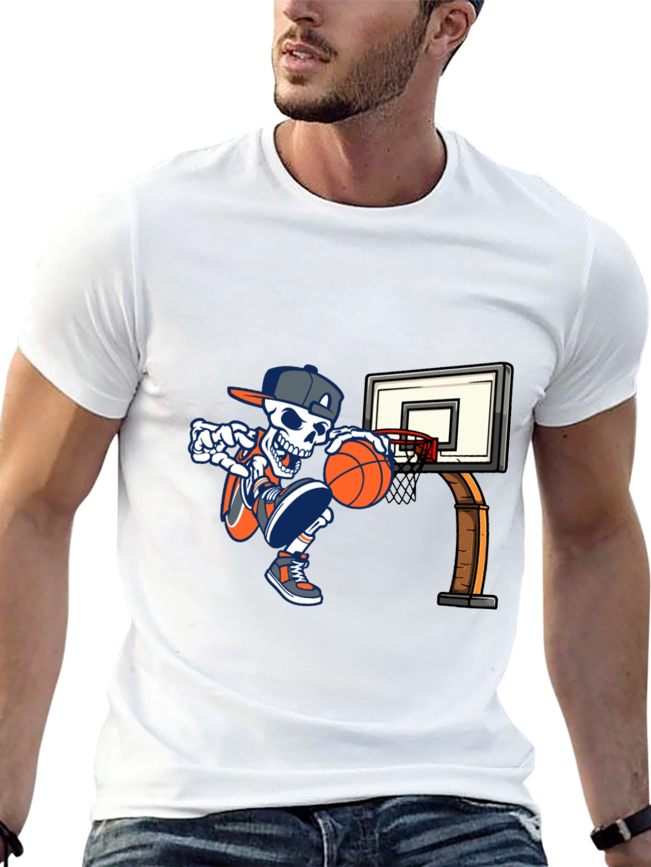 Black Cool Skeleton Basketball T-Shirt view 13
