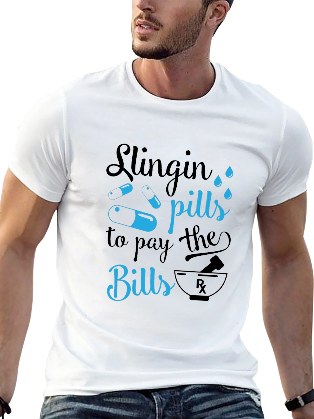 Black Slingin' Pills Graphic T-Shirt - Funny Pharmacy Tee view 13