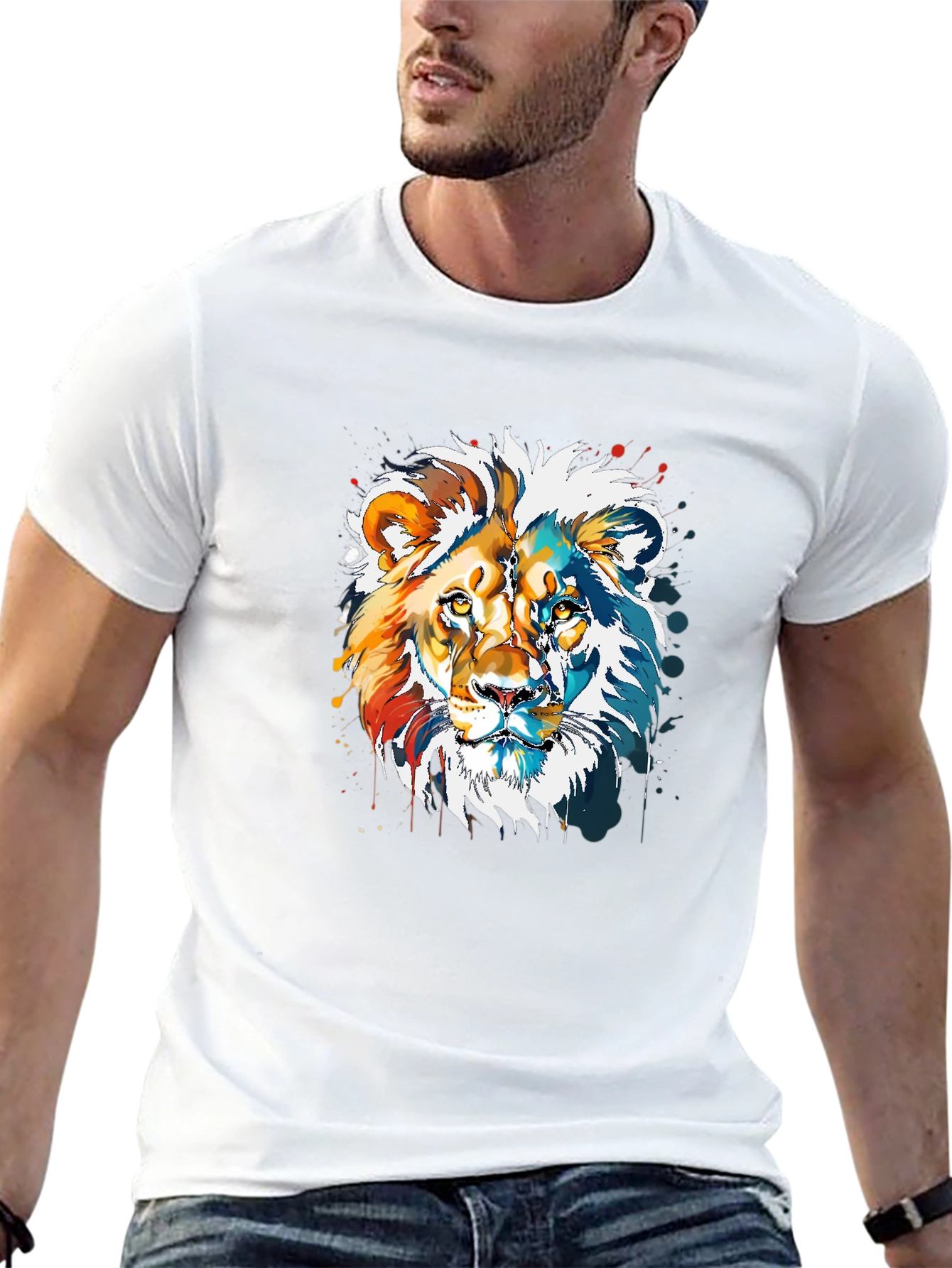 Black Lion Graphic Print Men's T-Shirt view 13