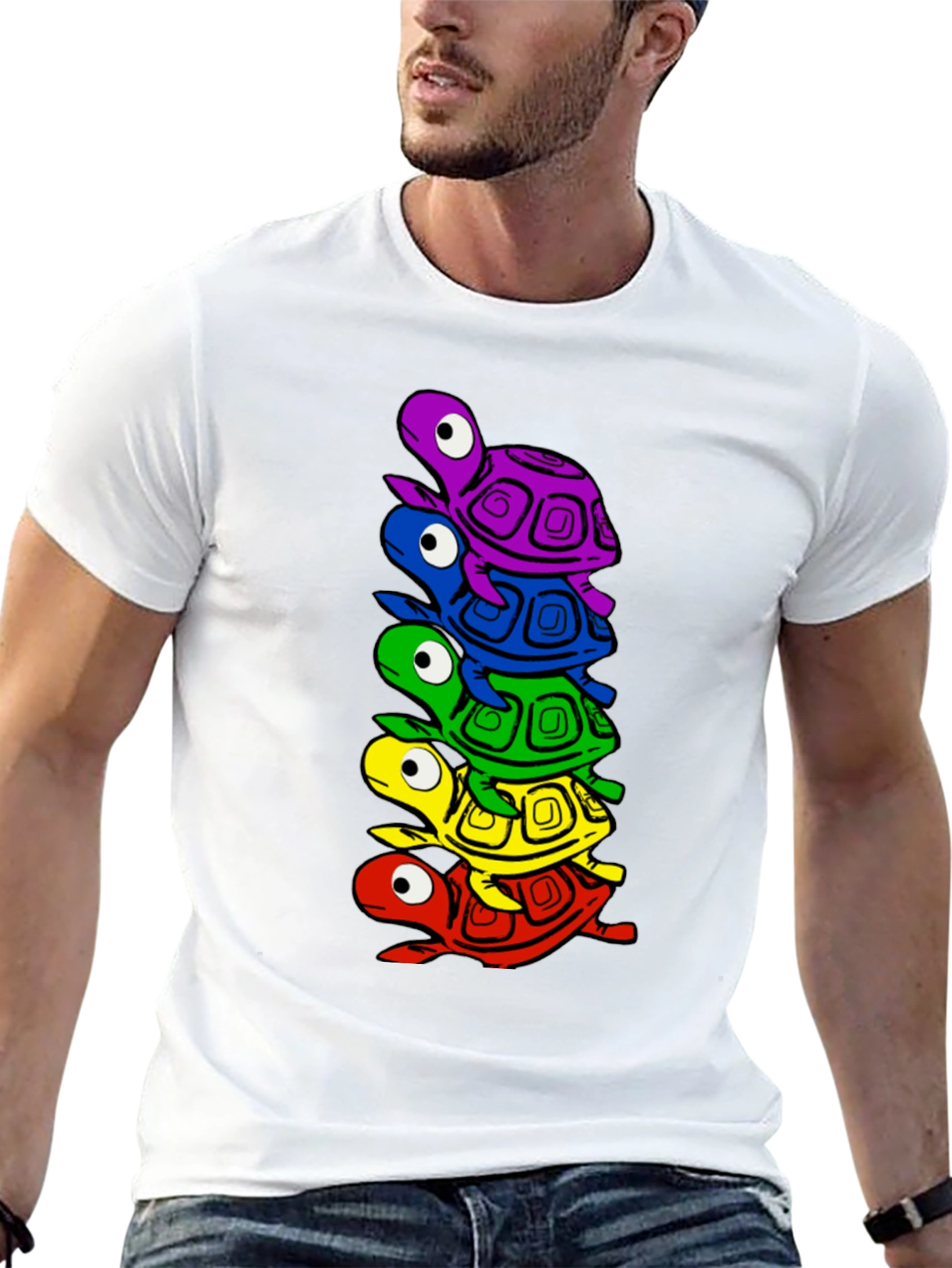 Black Stacked Turtle Graphic Tee - Black Crew Neck T-Shirt view 13