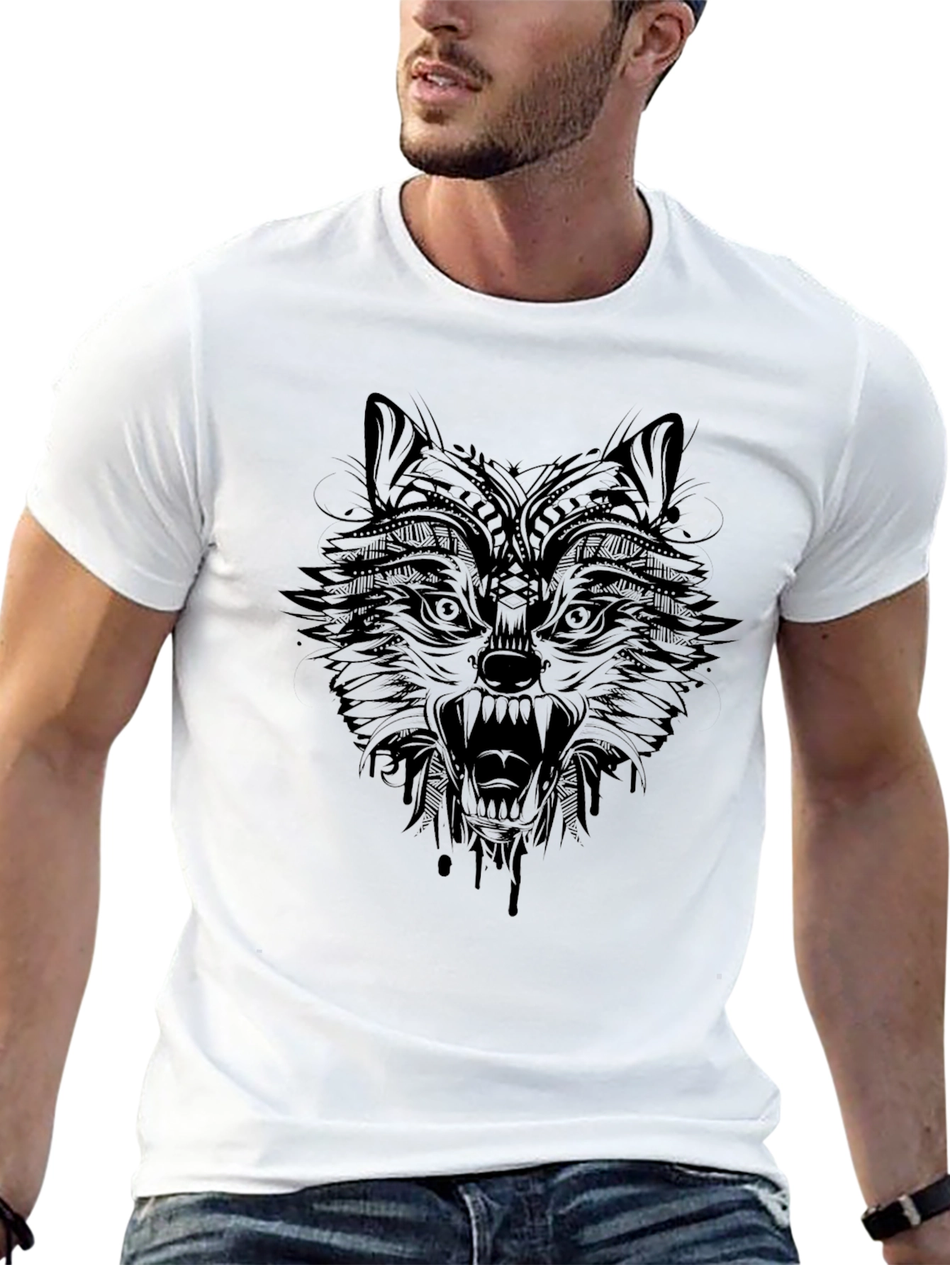 Black Men's Black Wolf Graphic Tee view 13