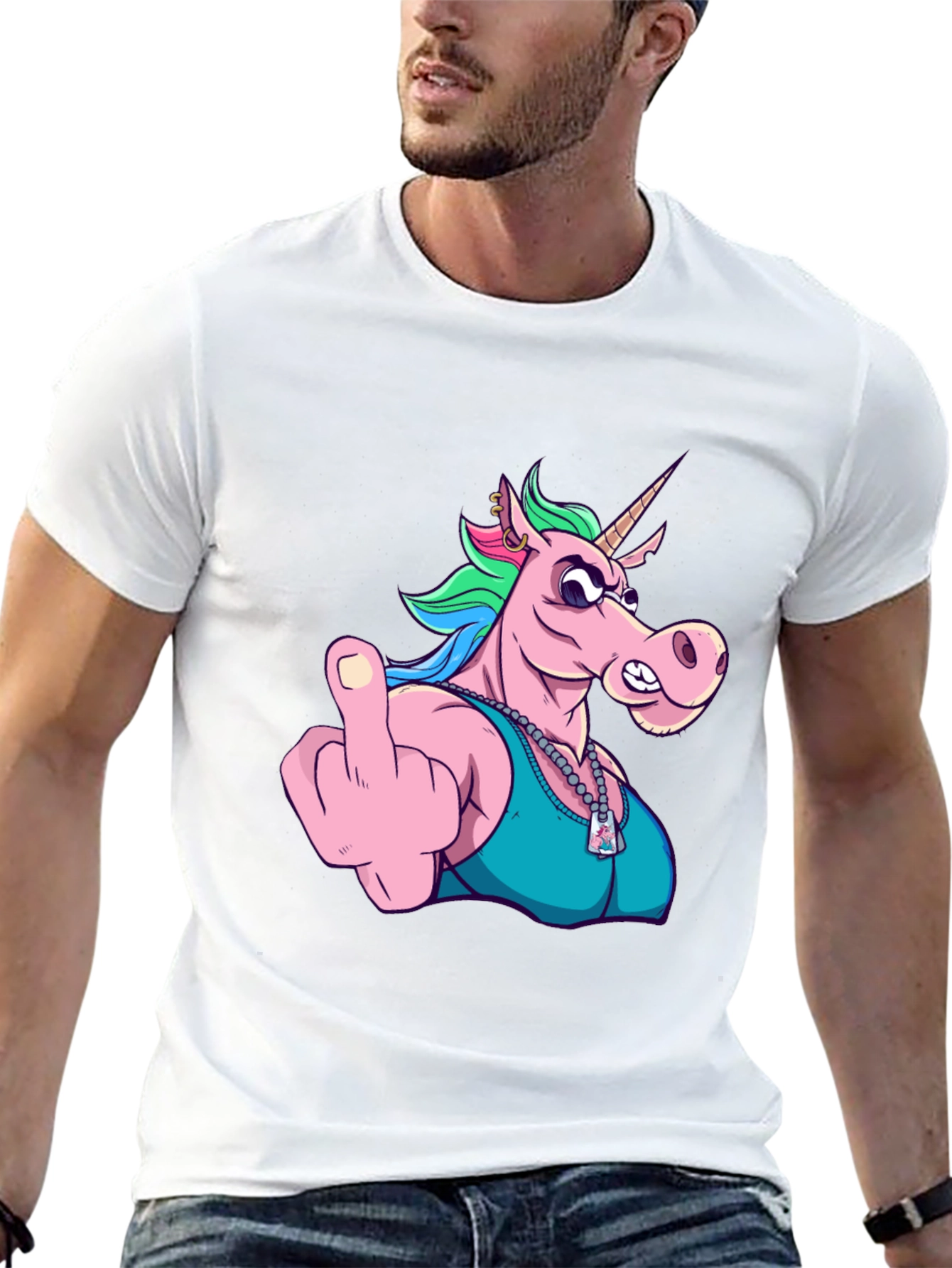 Black Funny Unicorn Middle Finger Graphic Tee view 13