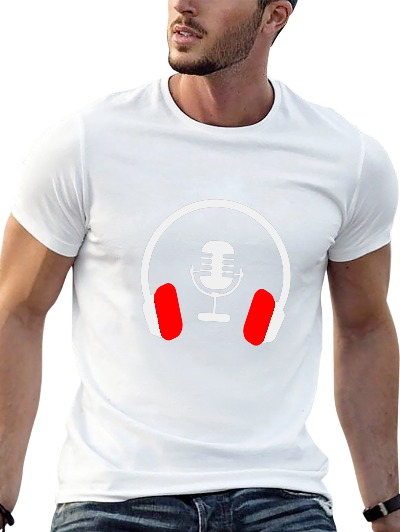Black Podcast Microphone Headphones Graphic Tee view 13