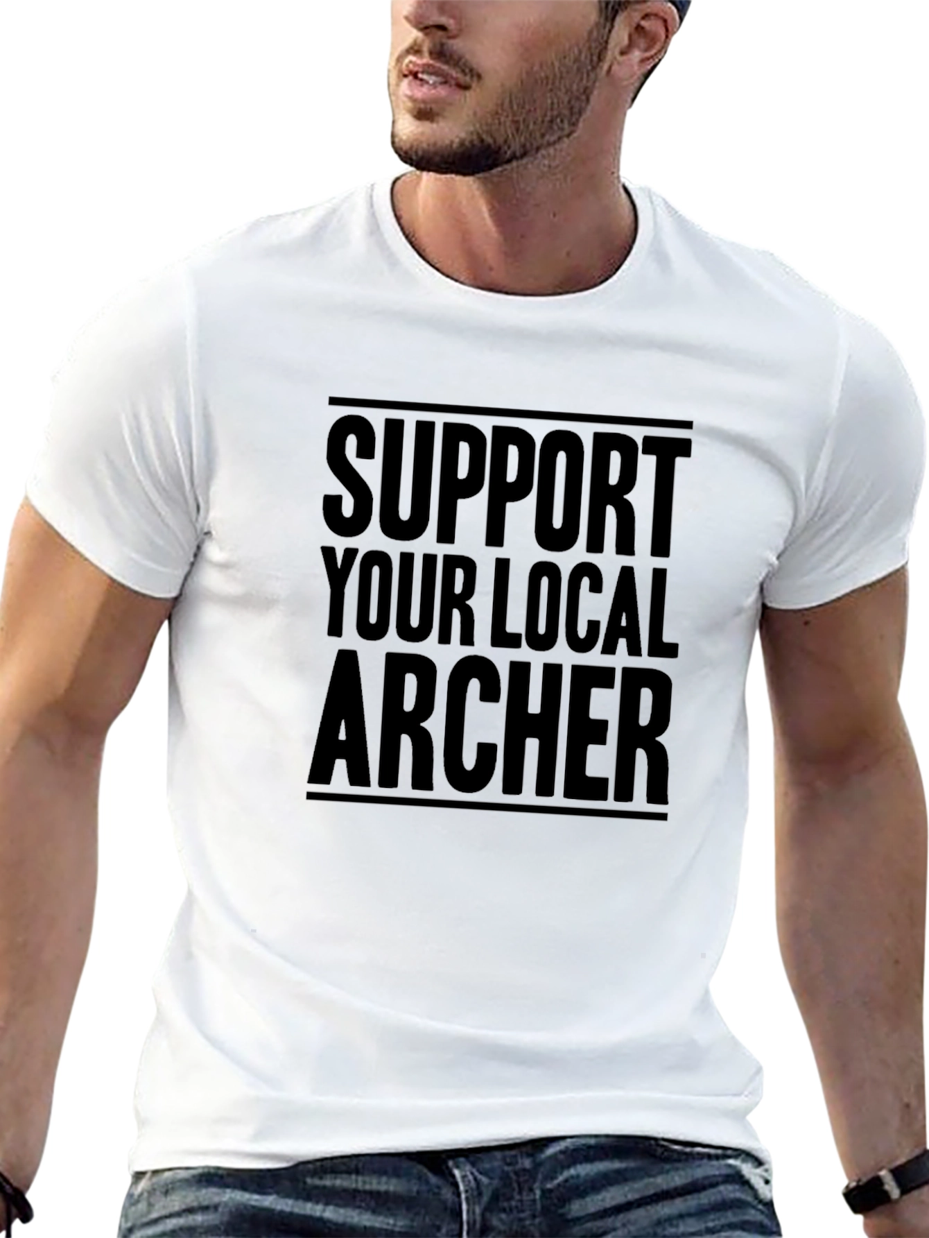 Black Support Your Local Archer T-Shirt - Black Crew Neck Tee view 13