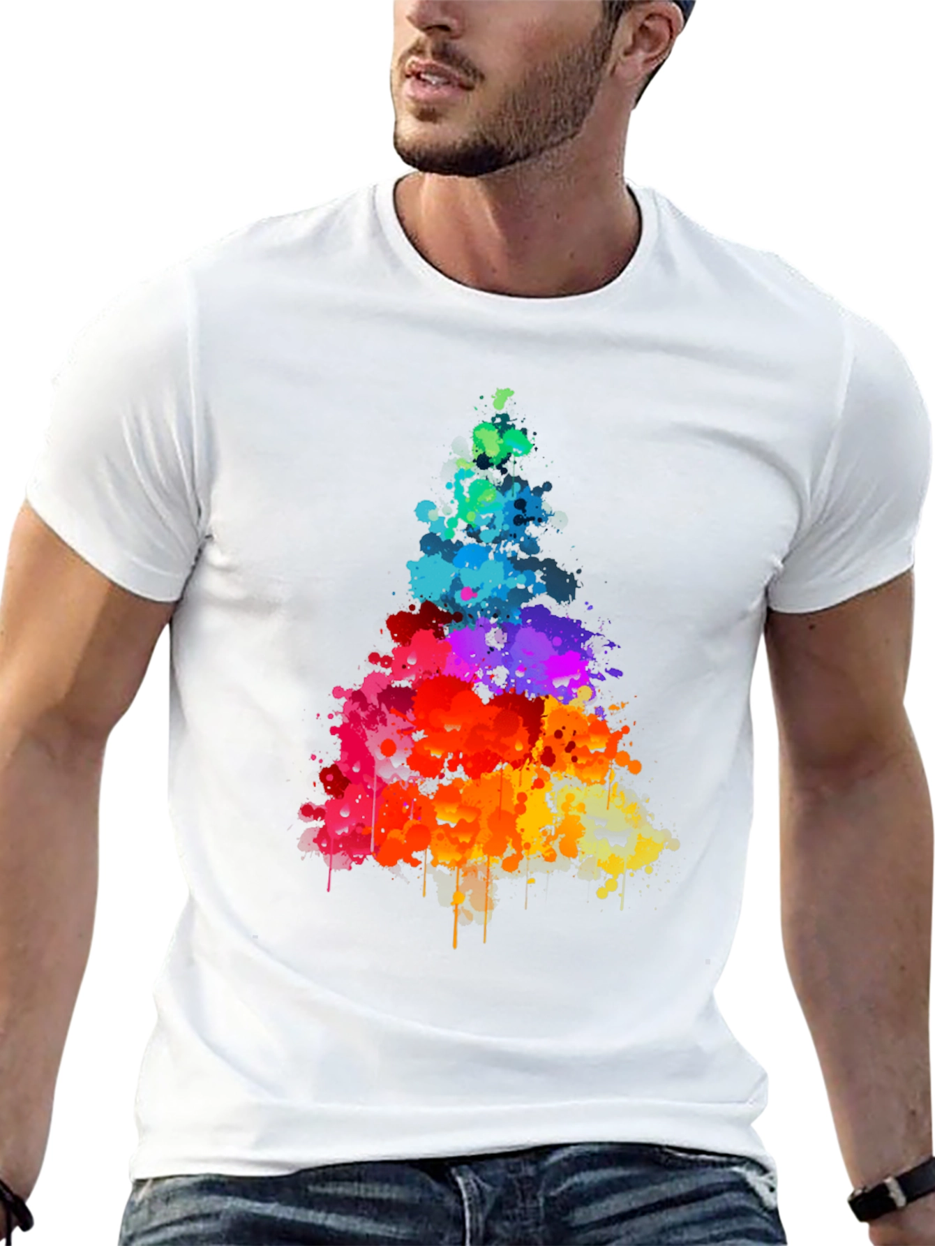 Black Rainbow Splatter Tree Graphic Tee - Black Cotton Shirt view 13