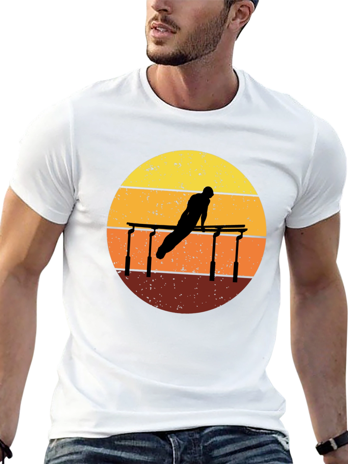Black Gymnastics Sunset Graphic Tee - Black Cotton T-Shirt view 13