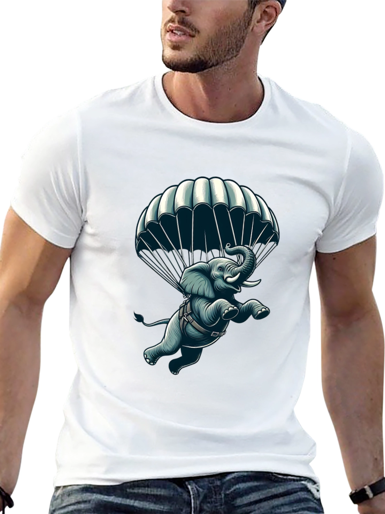 Black Parachuting Elephant Graphic Tee view 13