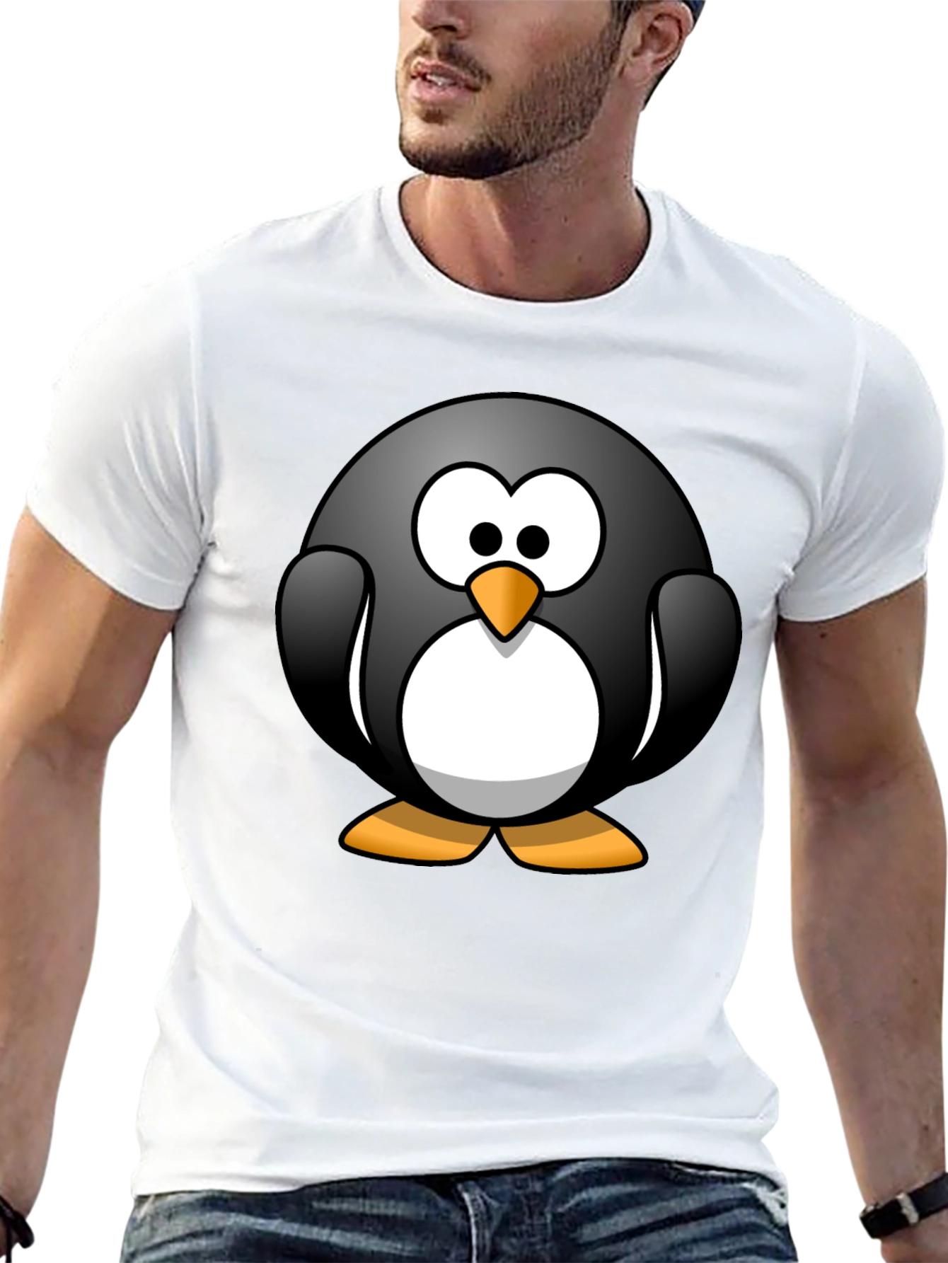 Black Cartoon Penguin Graphic Black T-Shirt view 13