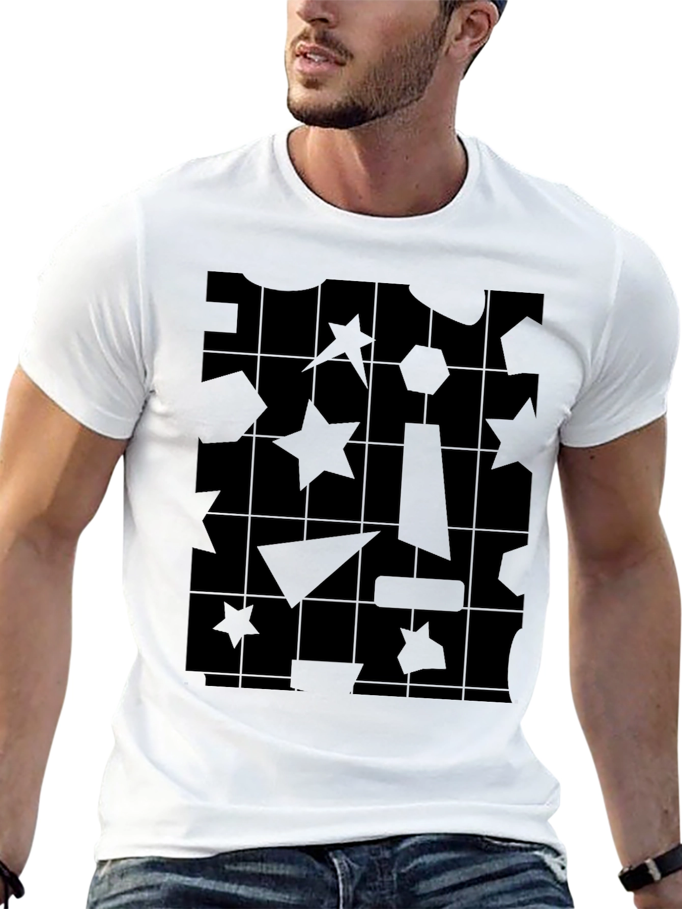 Black Abstract Geometric Pattern Black T-Shirt view 13