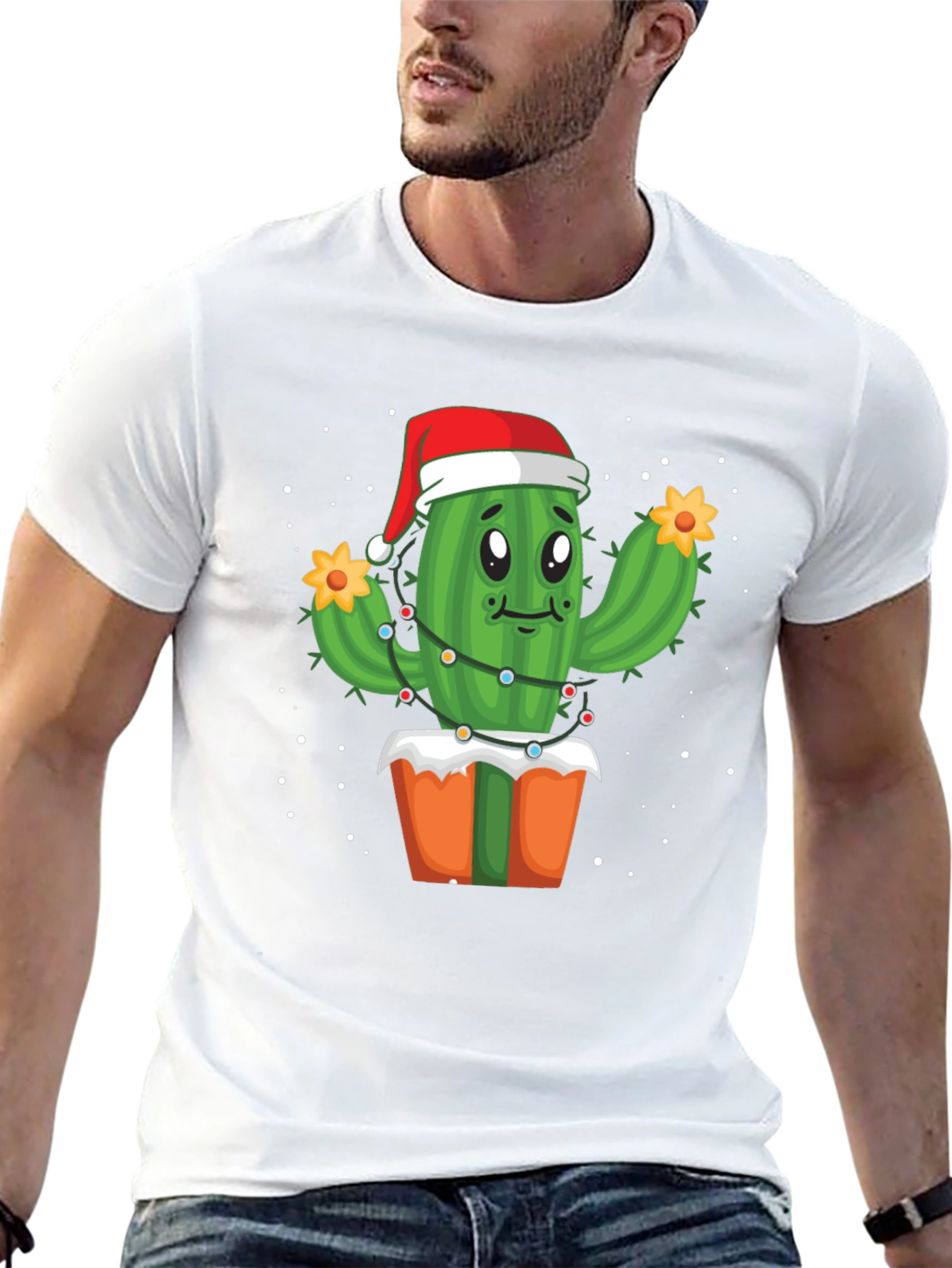 Black Festive Cactus Christmas T-Shirt view 13