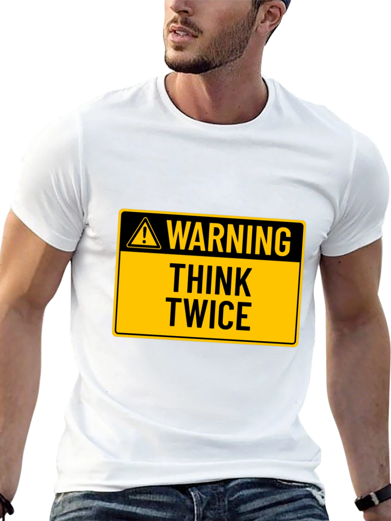 Black Warning Think Twice Graphic Tee - Black Cotton T-Shirt view 13