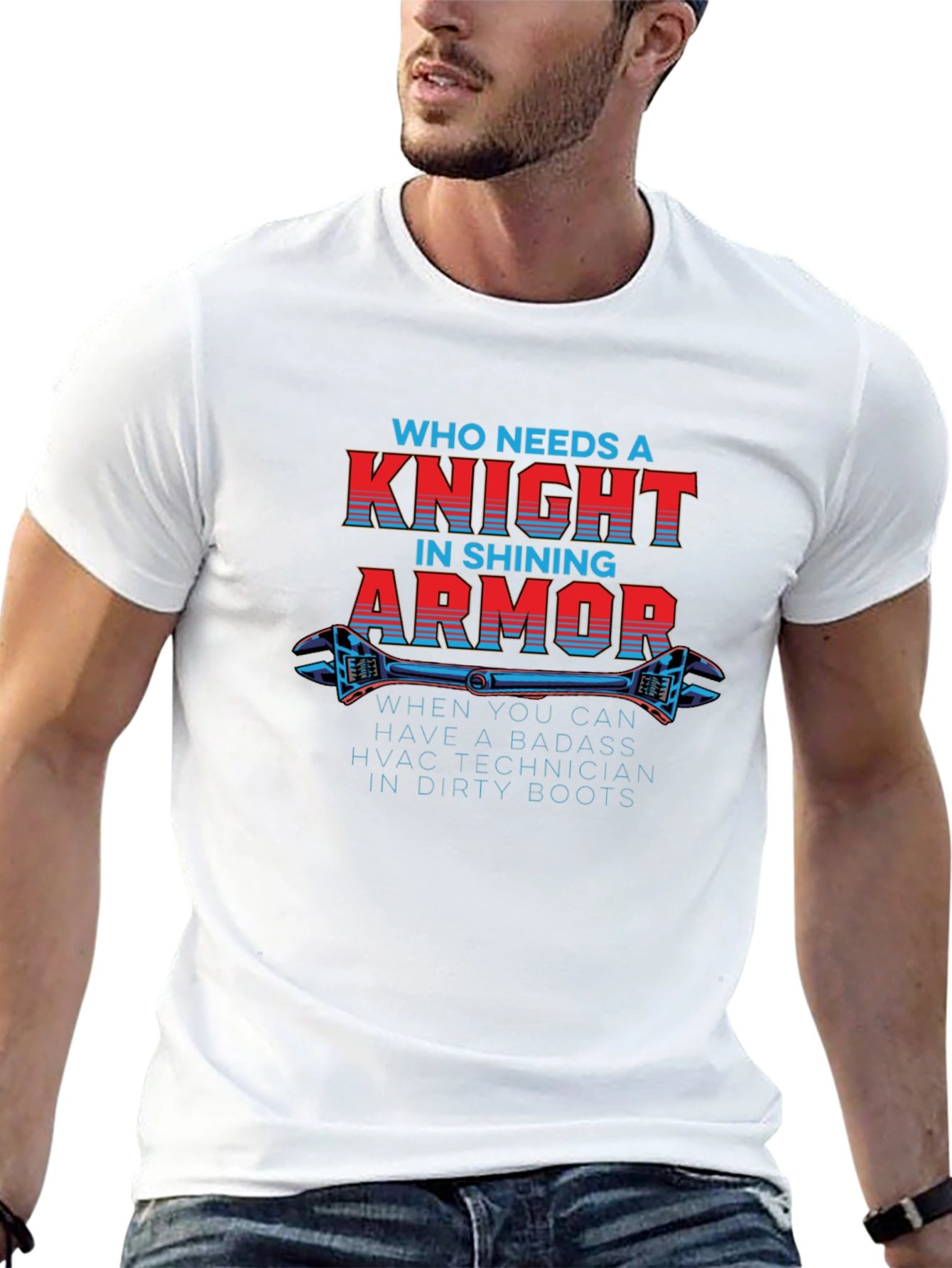 Black HVAC Technician Badass Knight in Dirty Boots T-Shirt view 13