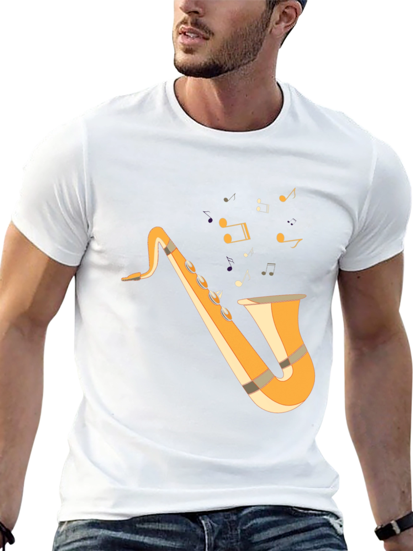 Black Saxophone Graphic Tee - Black Cotton T-Shirt for Music Lovers view 13