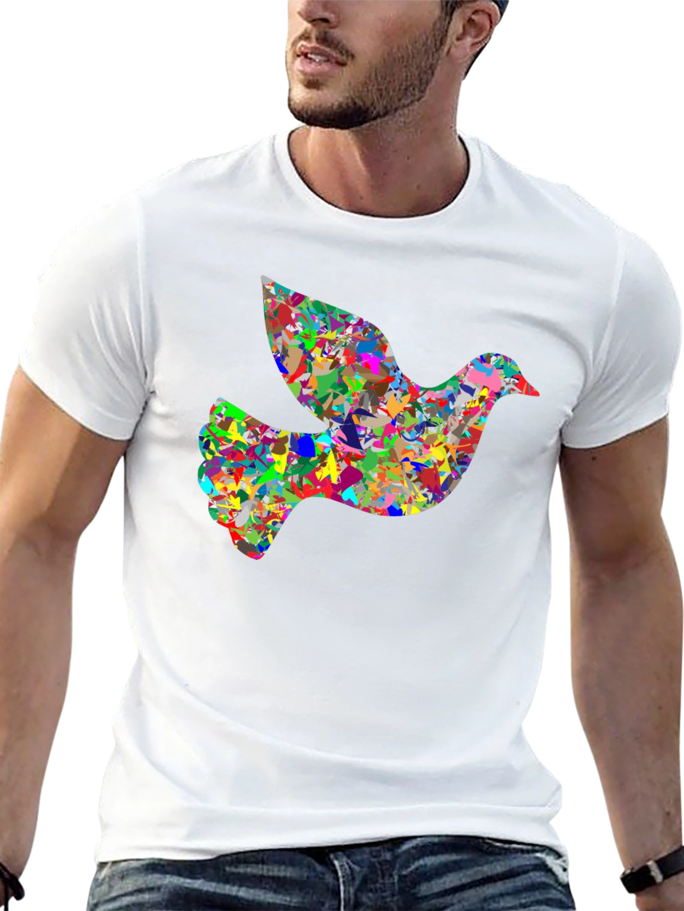 Black Peace Dove Graphic Tee - Abstract Art Bird T-Shirt view 13