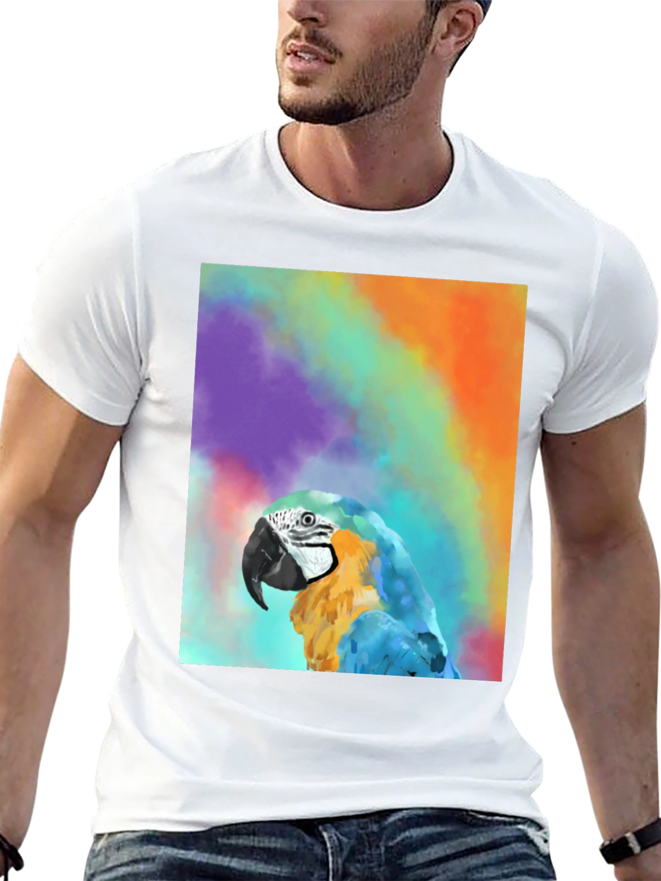 Black Parrot Graphic Tee - Colorful Macaw Design view 13