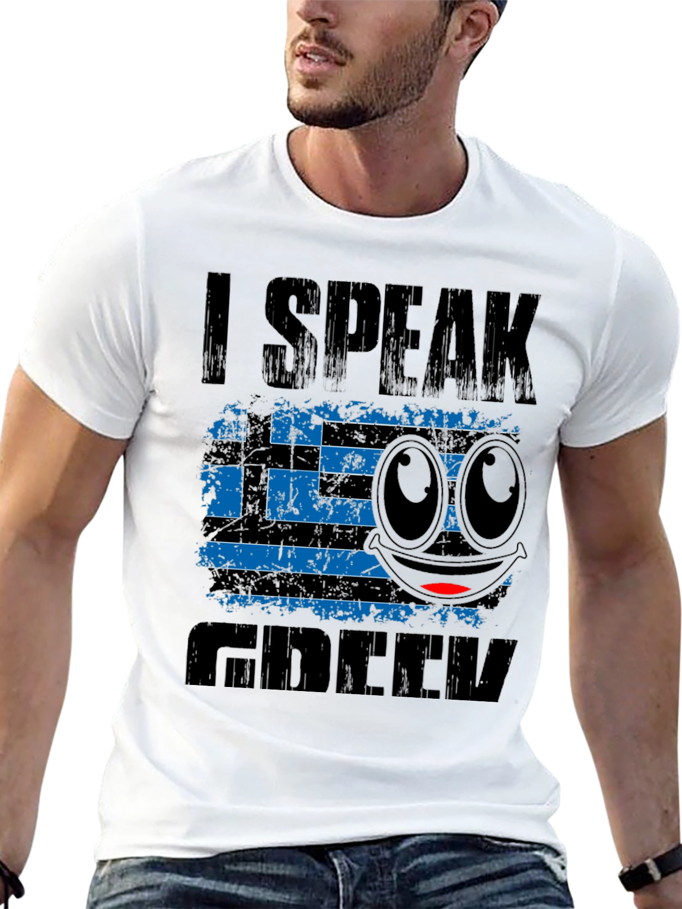Black I Speak Greek T-Shirt Funny Emoji Greece Flag view 13