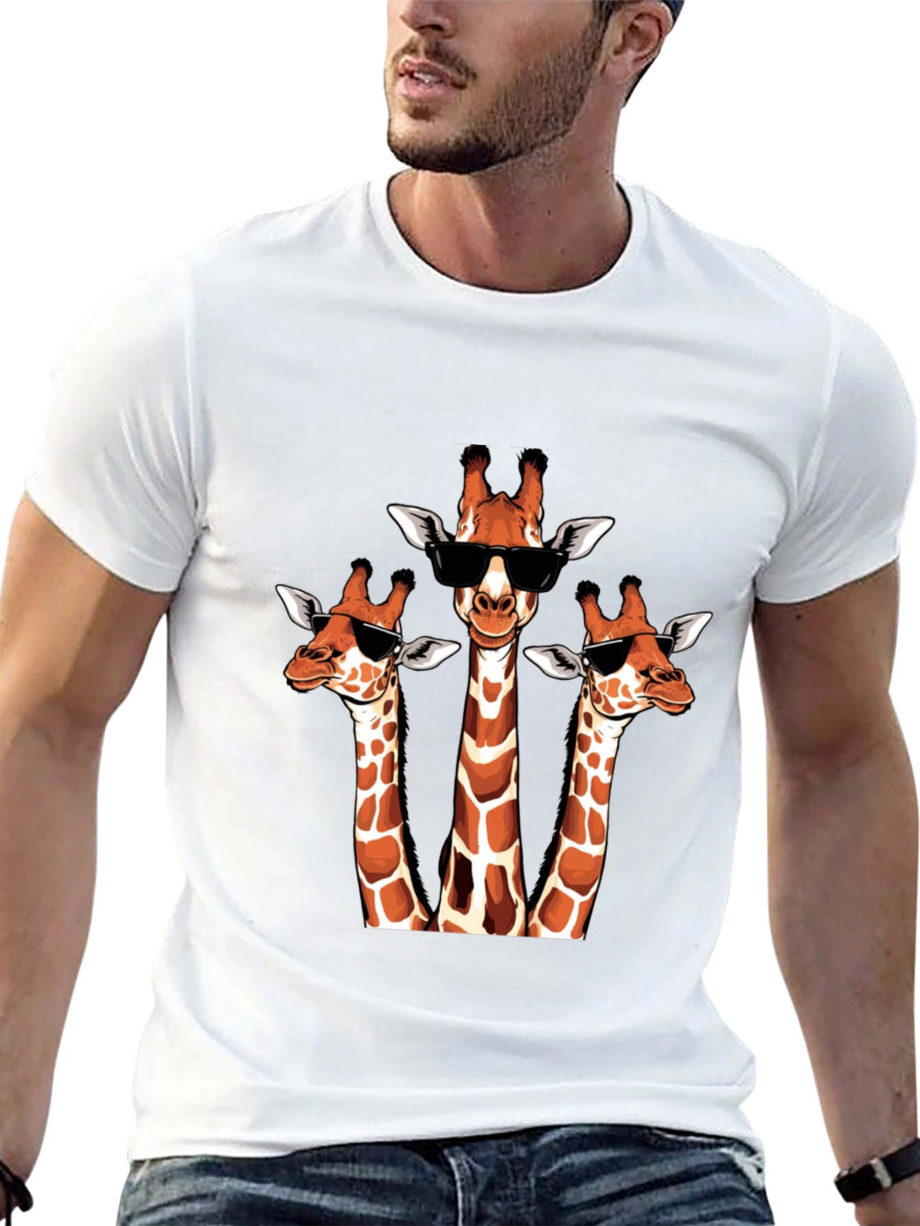 Black Cool Giraffe Trio T-Shirt - Unique Design view 13