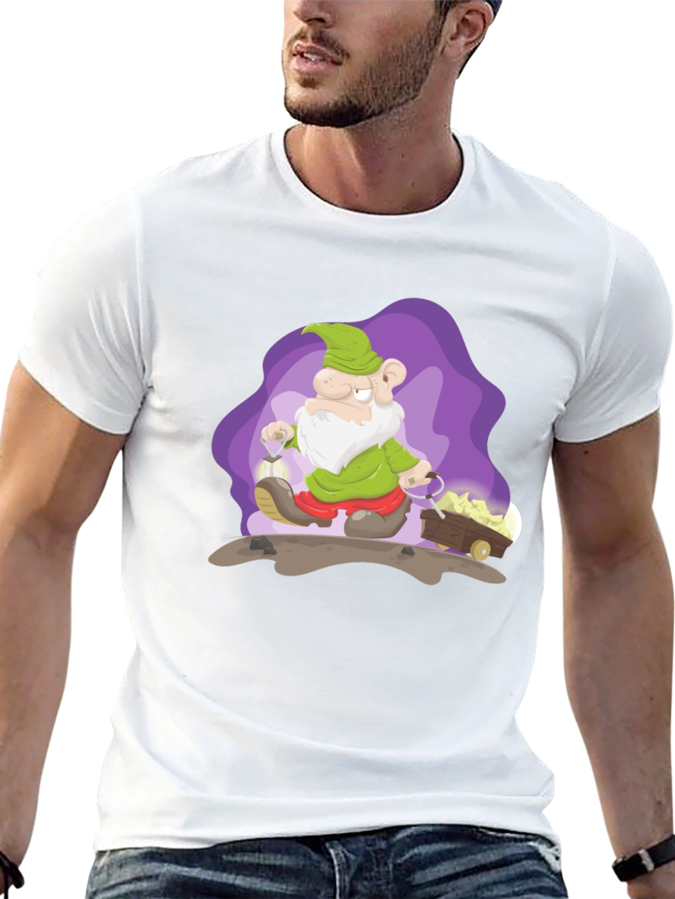 Black Cartoon Mine Dwarf Black T-Shirt view 13