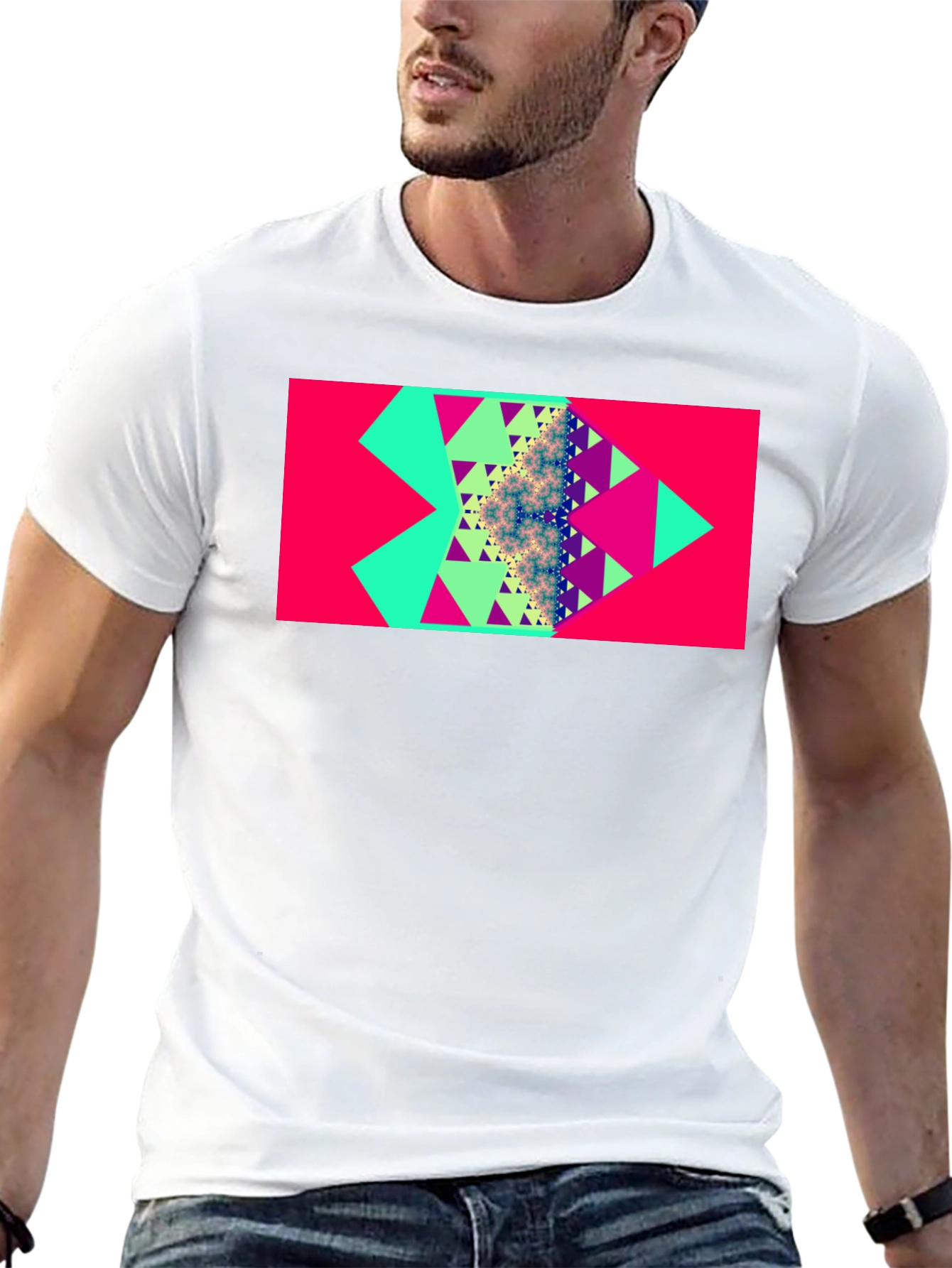 Geometric Triangle Fractal Graphic Tee - Modern Design - 13