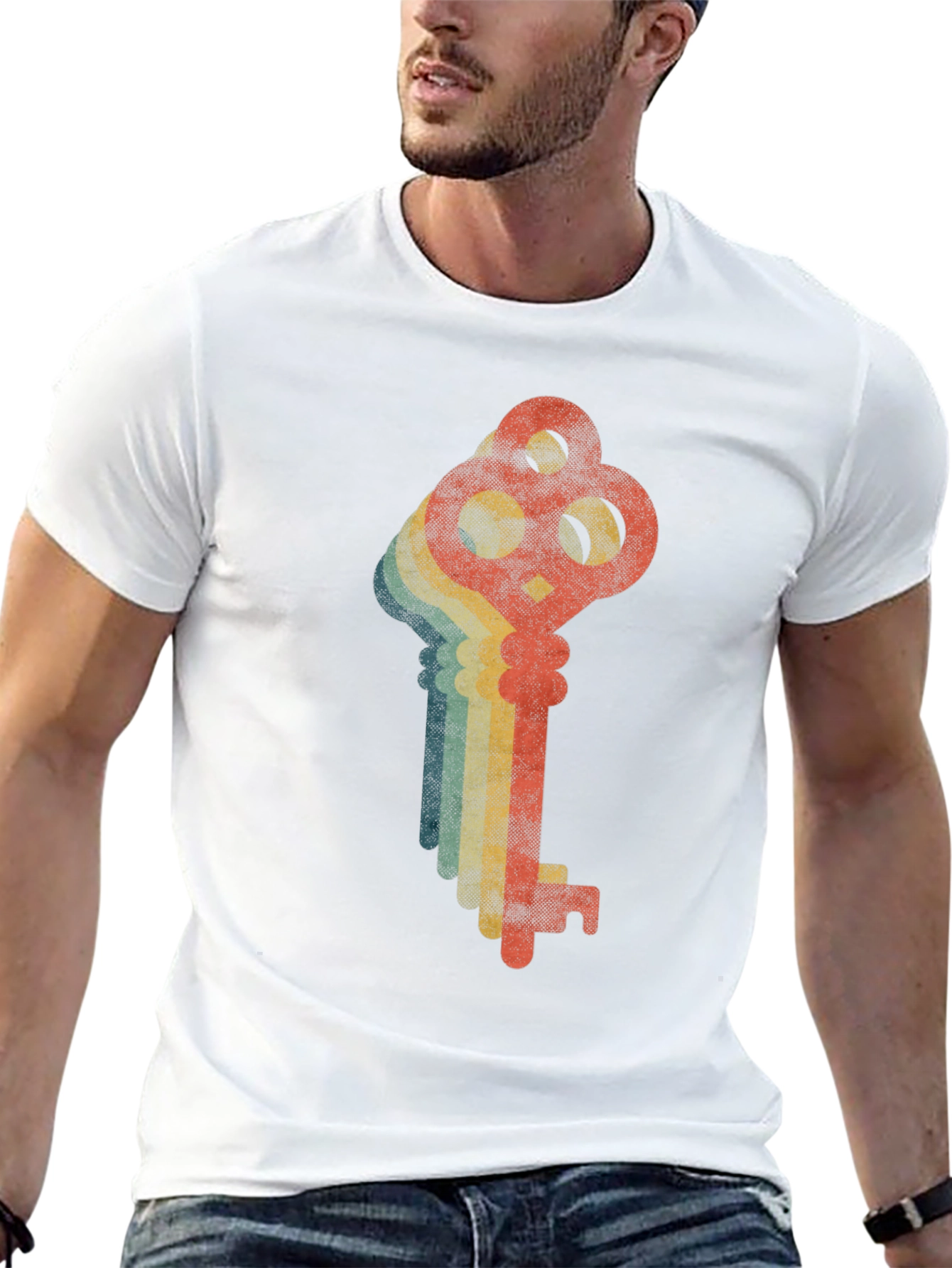 Black Retro Key Graphic T-Shirt - Vintage Style Tee view 13