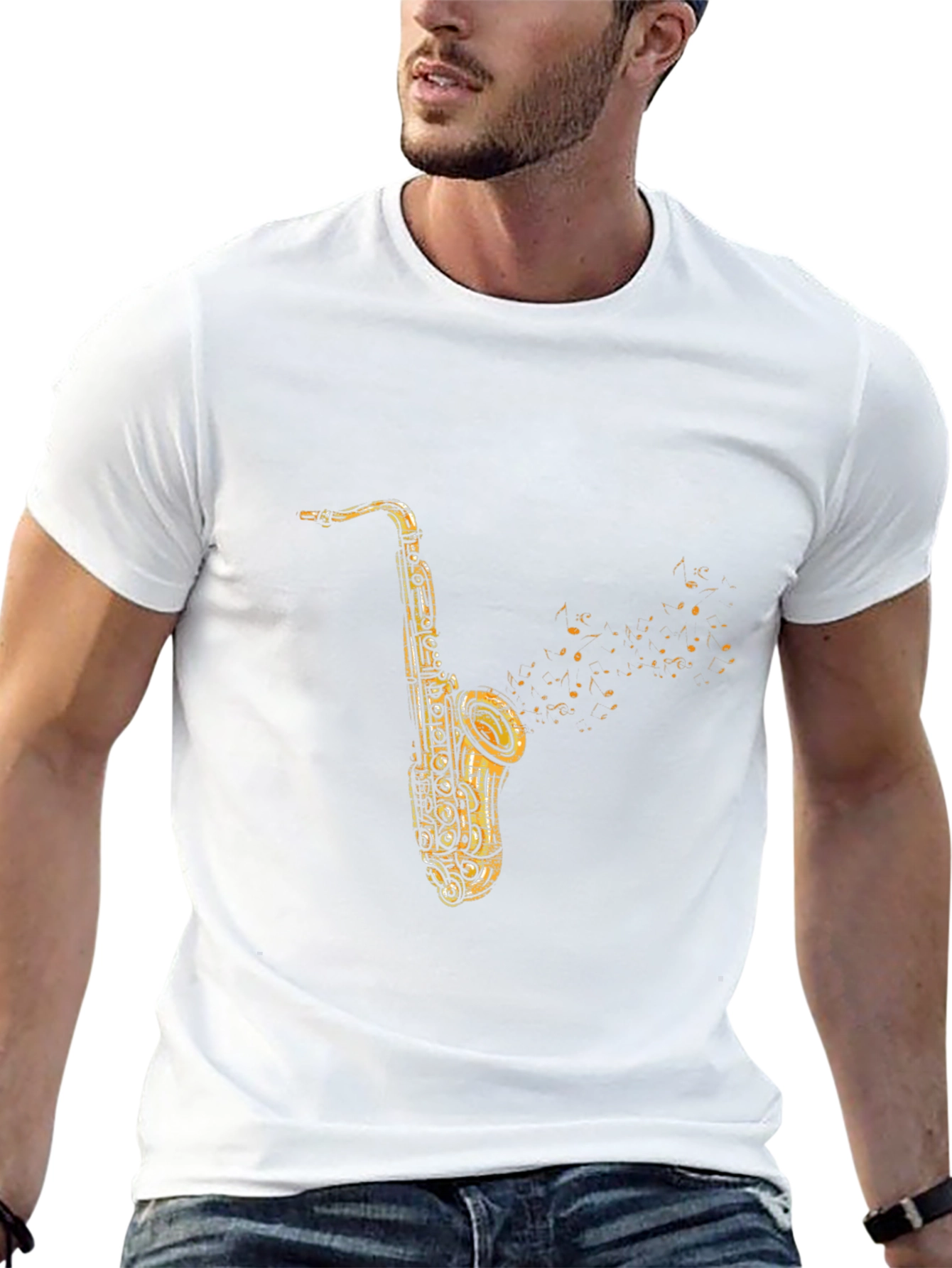 Black Saxophone Graphic Print Black T-Shirt view 13