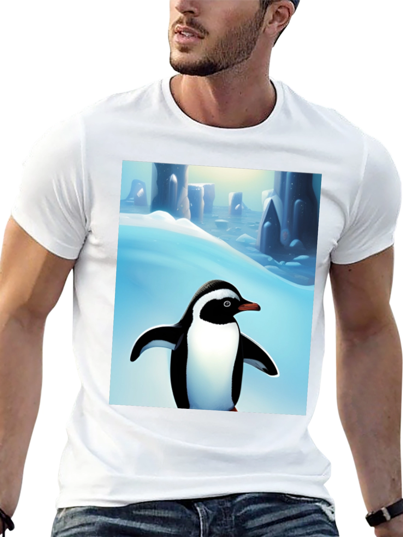 Penguin Arctic Scene Black T-Shirt - 13