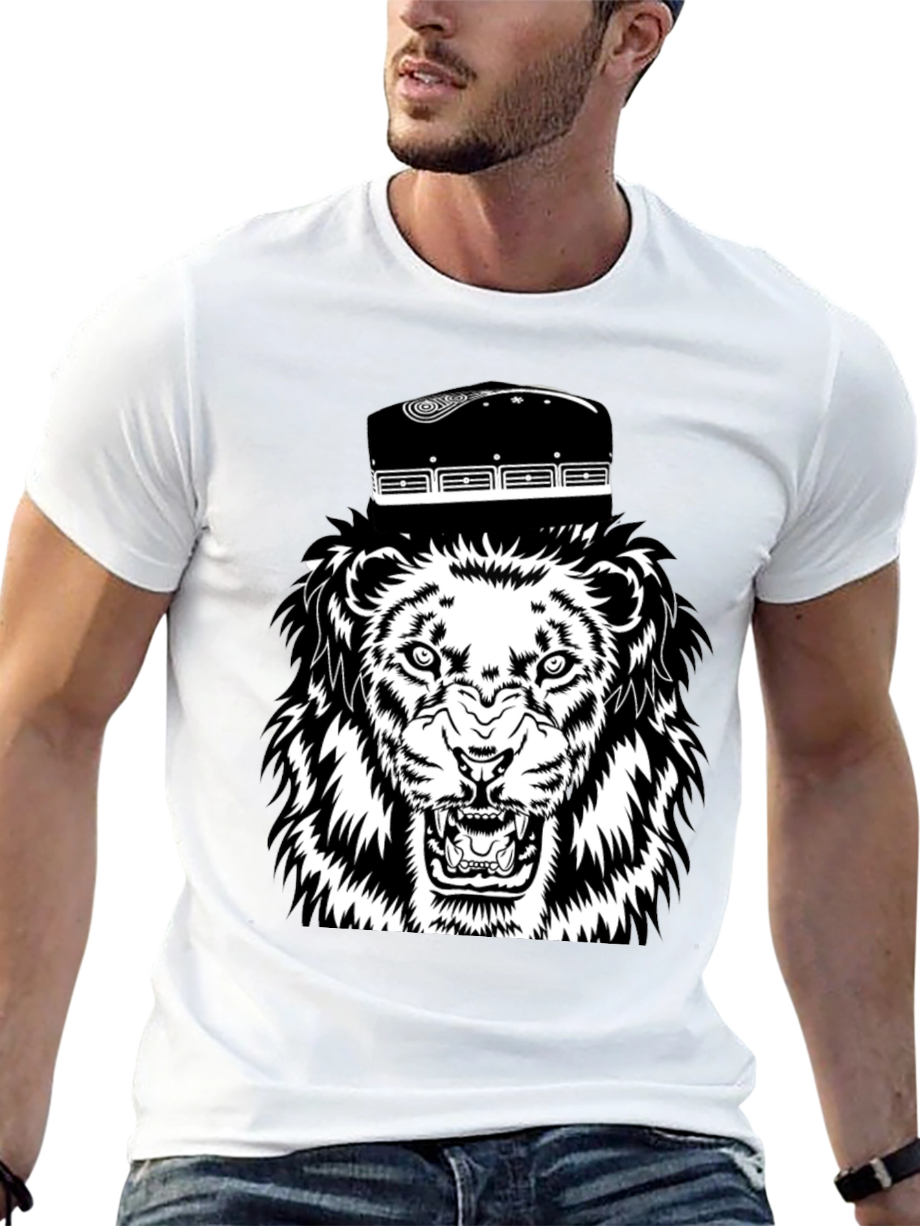 Black Lion with Fez Black T-Shirt view 13