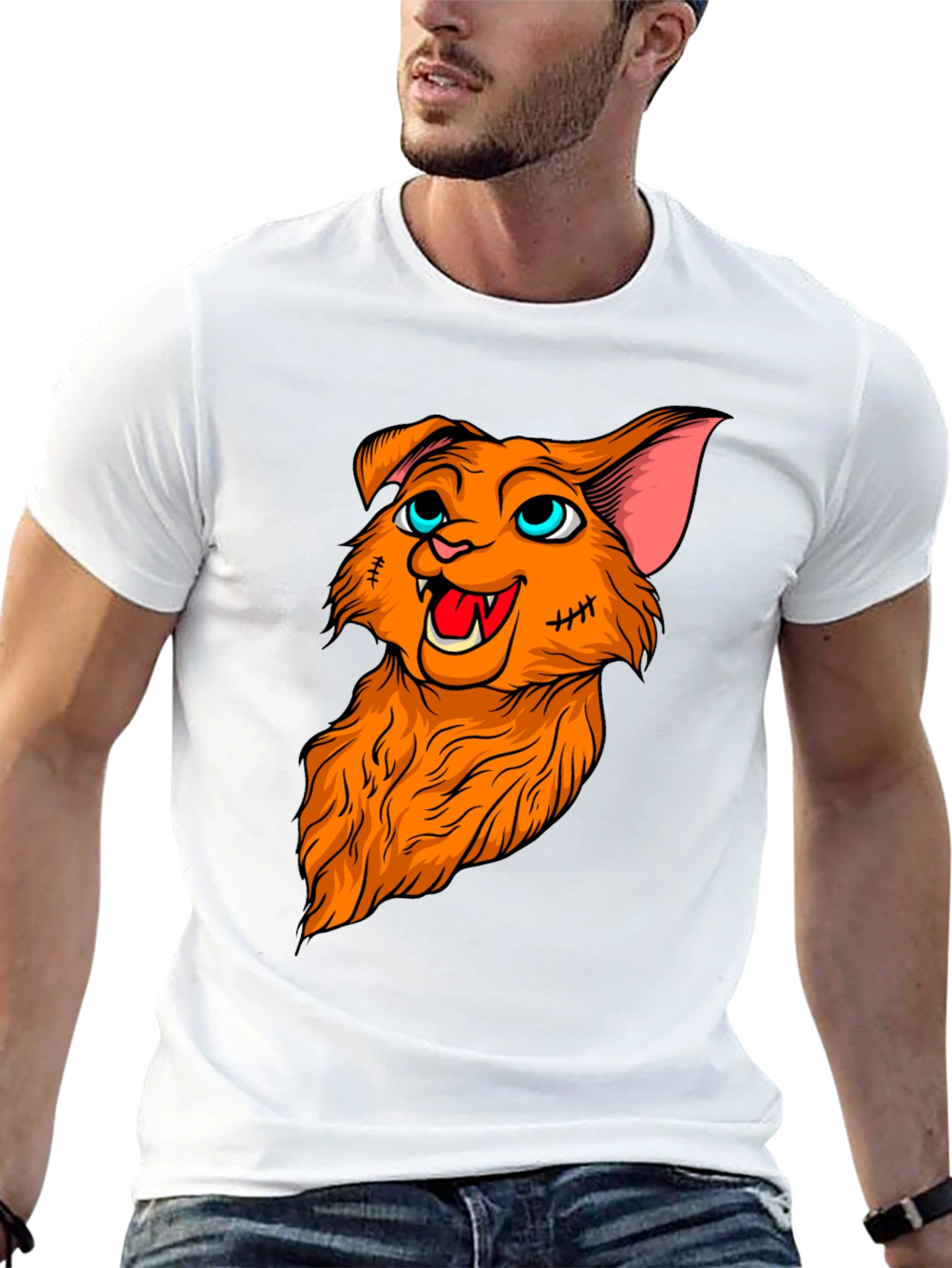 Black Cartoon Zombie Cat Graphic Tee - Black view 13