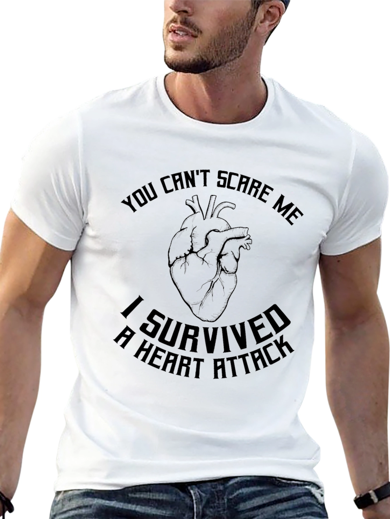 Black I Survived Heart Attack Black Graphic T-Shirt view 13