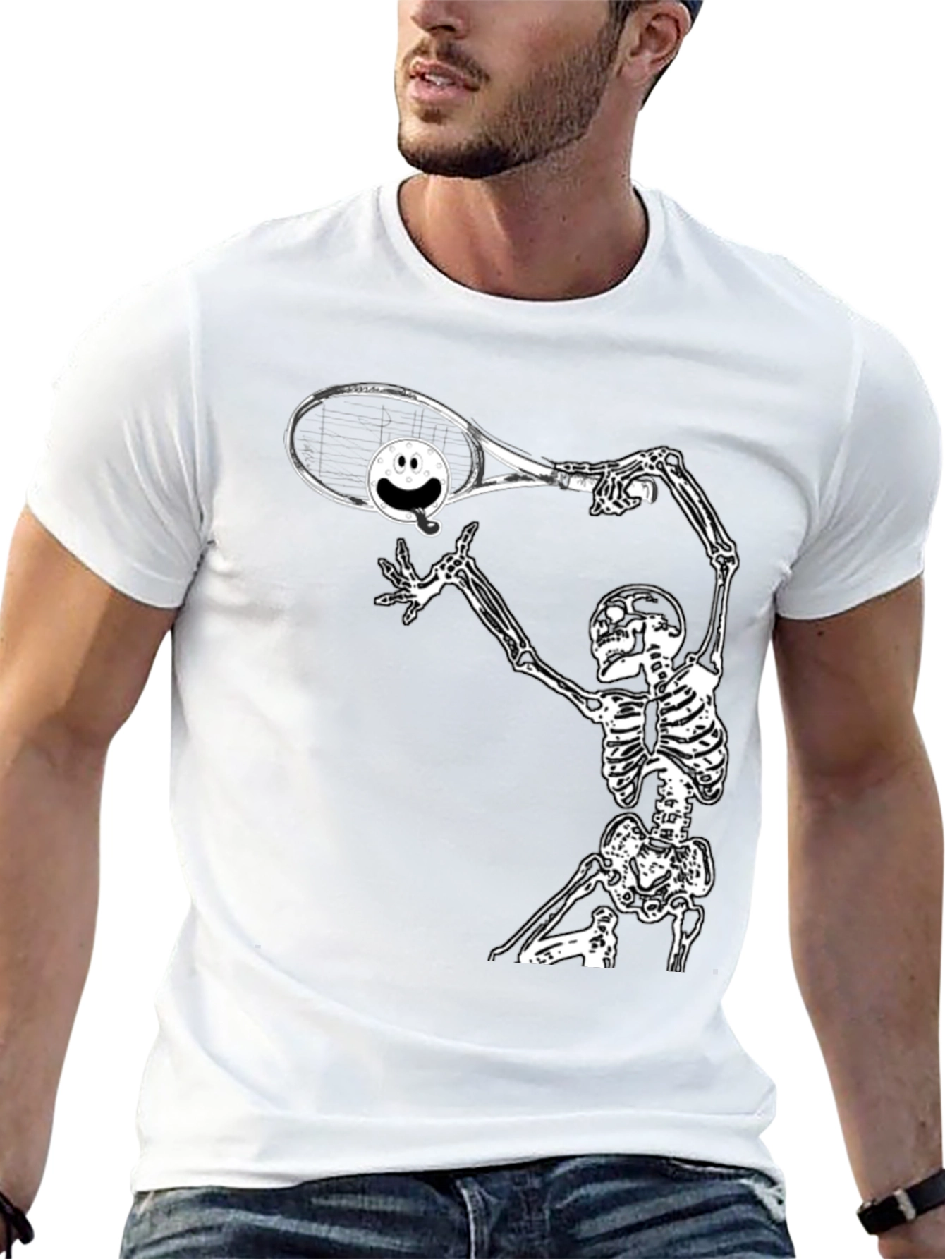 Black Humorous Skeleton Tennis T-Shirt view 13