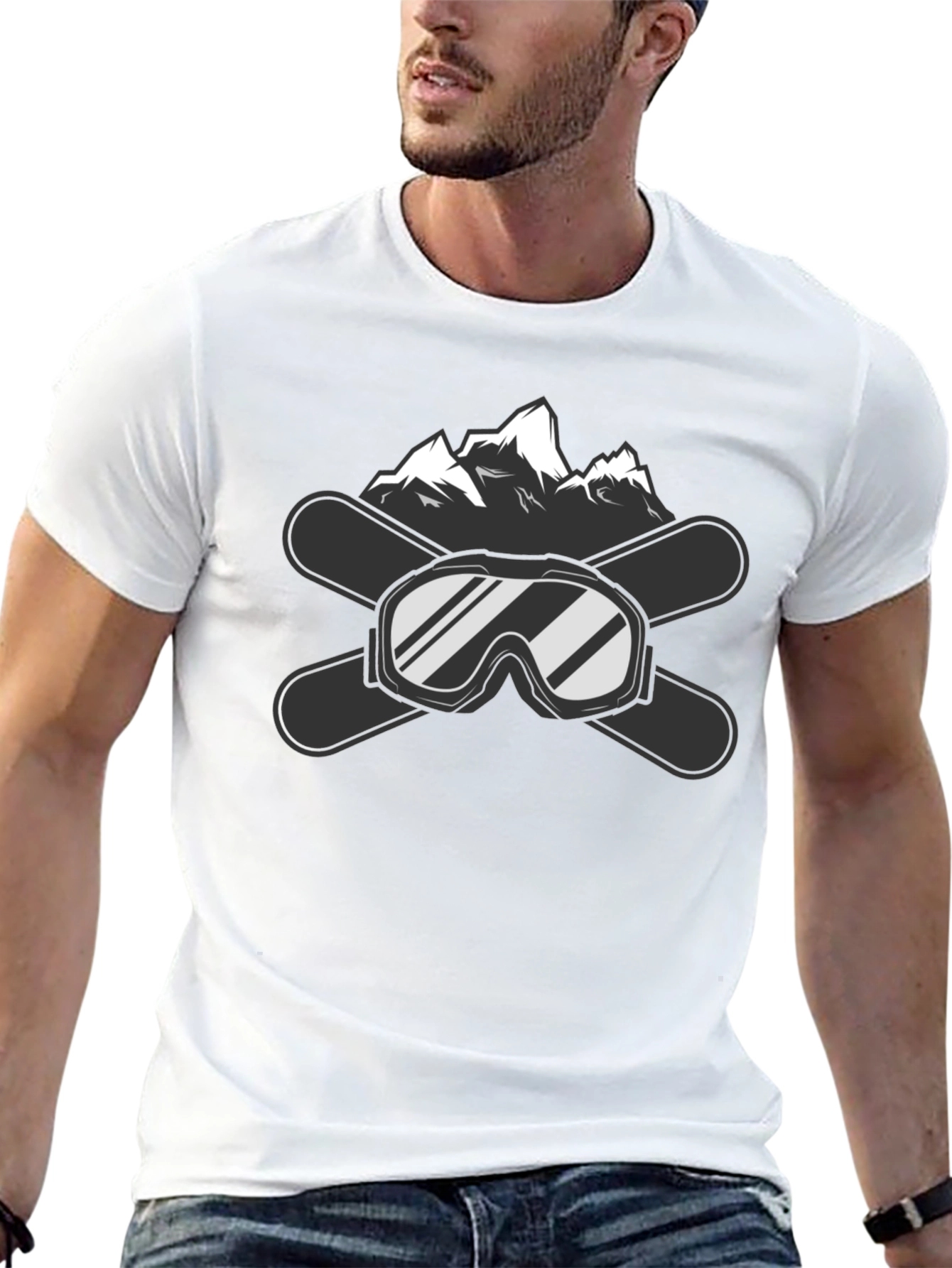 Black Snow Sport Tee: Ski Goggles and Mountain Graphic view 13