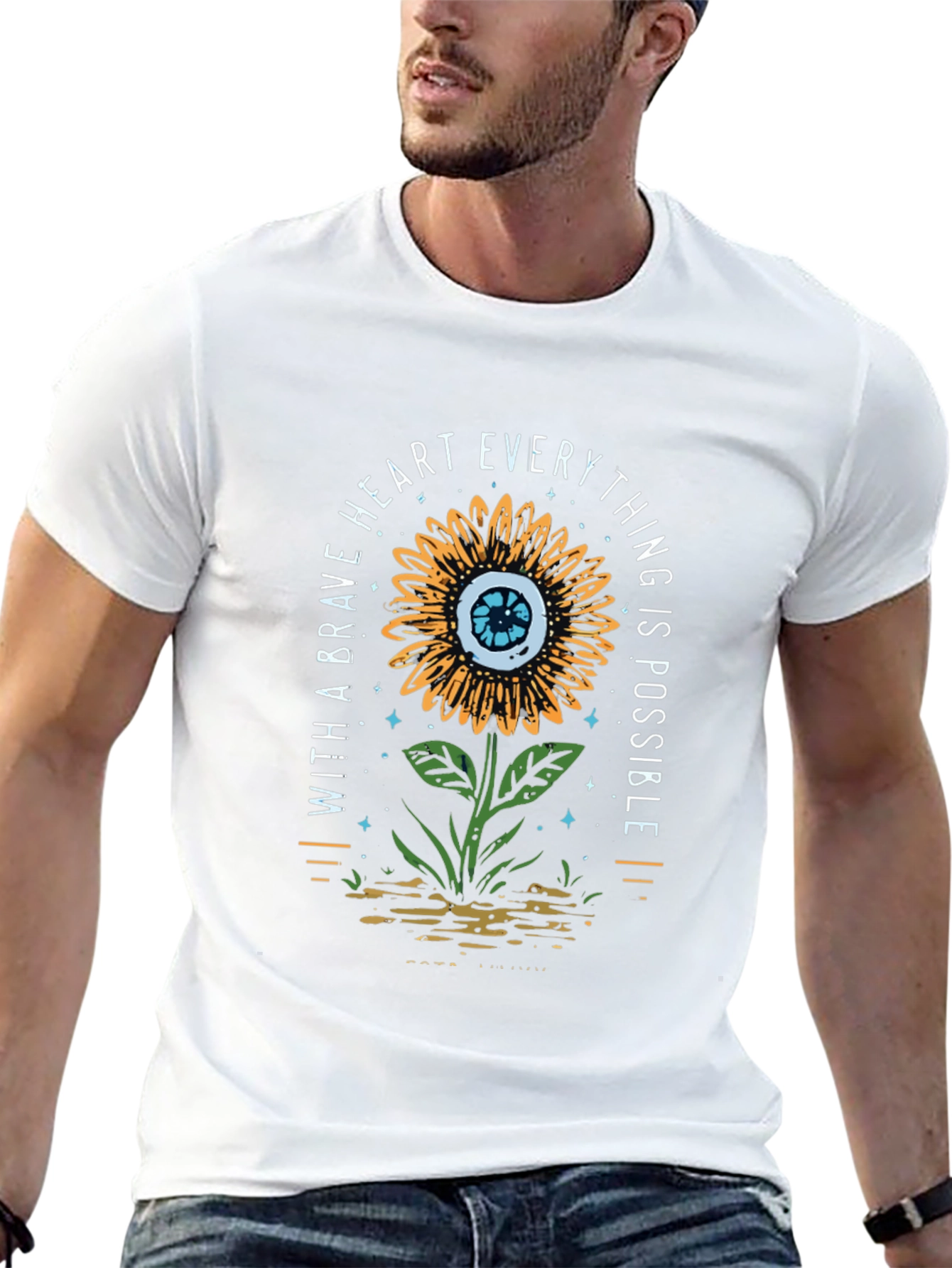 Black Brave Heart Sunflower Graphic Print T-Shirt view 13
