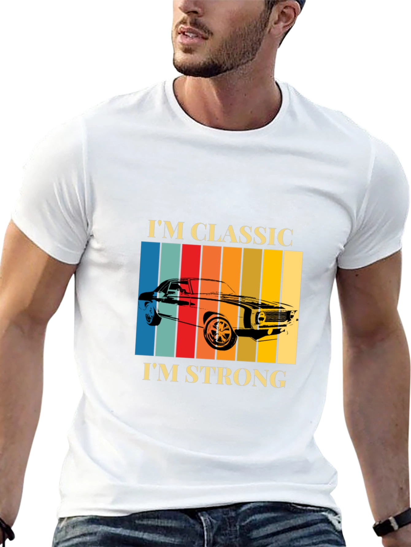 Black Classic Car T-Shirt - Retro Stripes & Bold Statement view 13