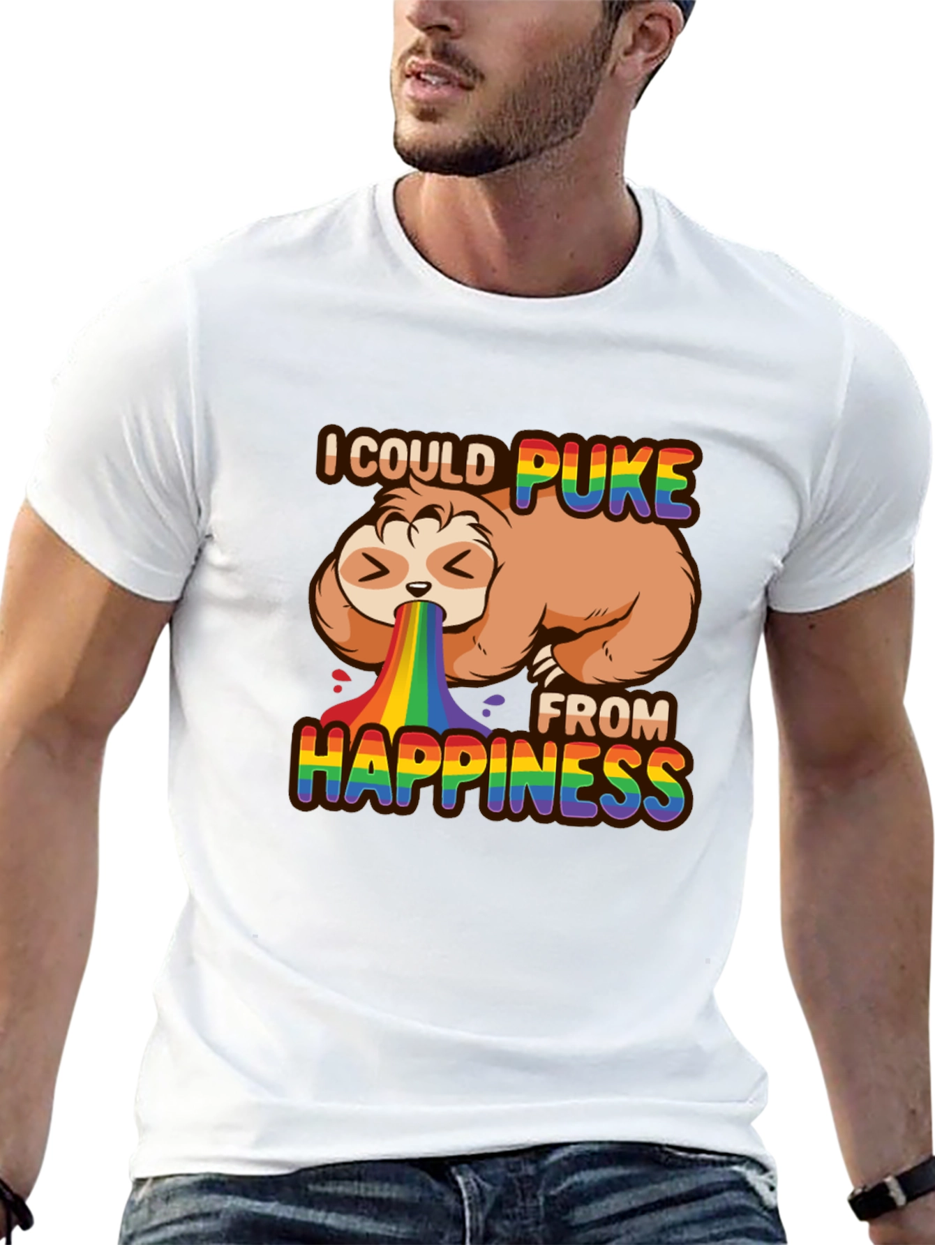 Black Sloth Rainbow Puke Happiness T-Shirt view 13