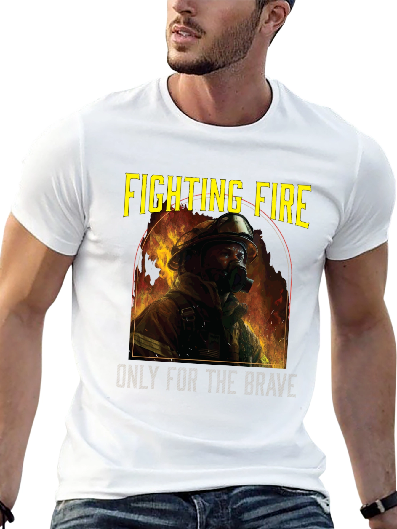 Black Fighting Fire Brave Firefighter T-Shirt view 13